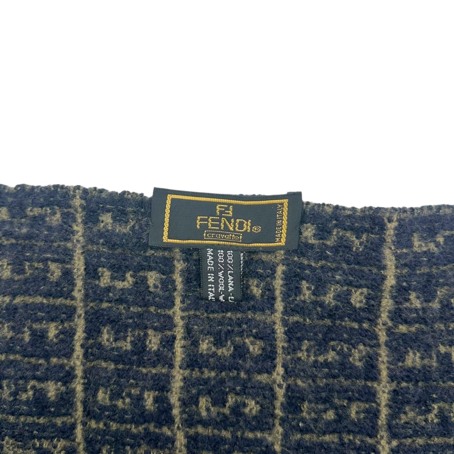 Fendi Navy Blue & Tan Zucca Monogram Wool Scarf - Outfit Repeater