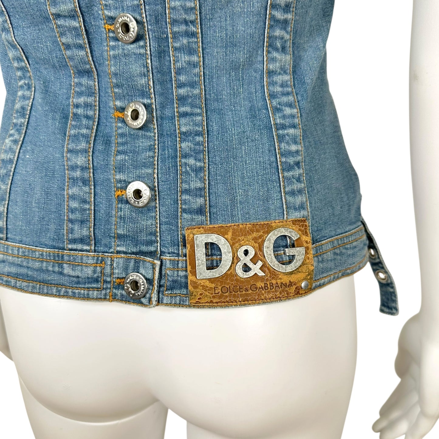 D&G Denim Khaki Bustier Top Adjustable Straps Zippered Pockets