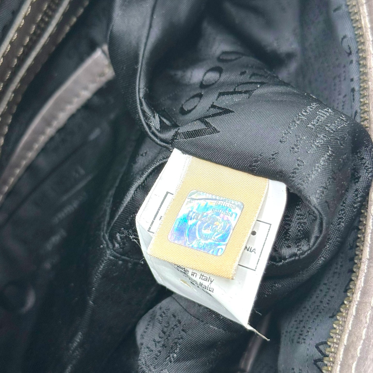 Galliano Gray Leather Embellished Logo Crossbody Messenger Bag