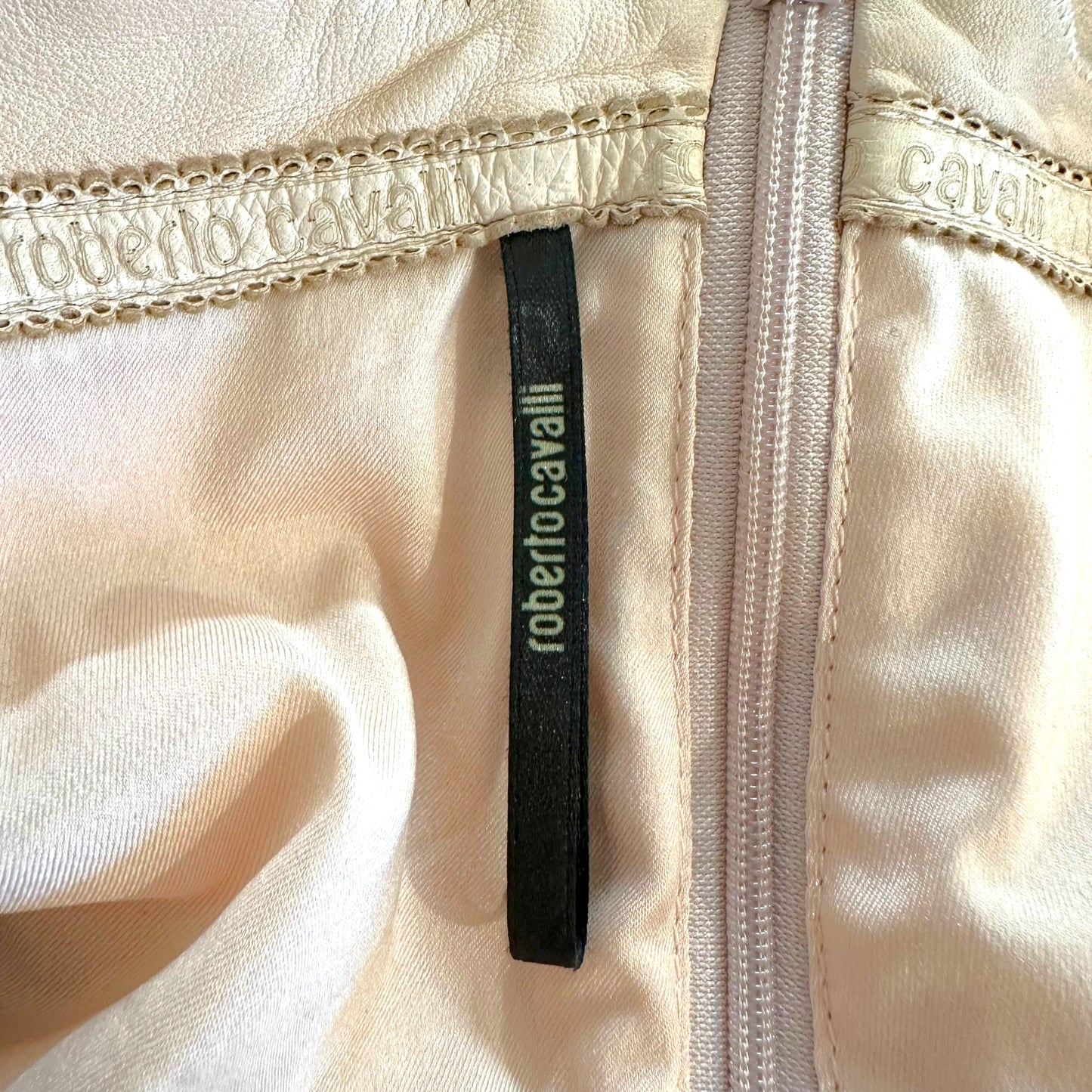 Roberto Cavalli 2003 Pink Leather Tie Waist Mini Skirt