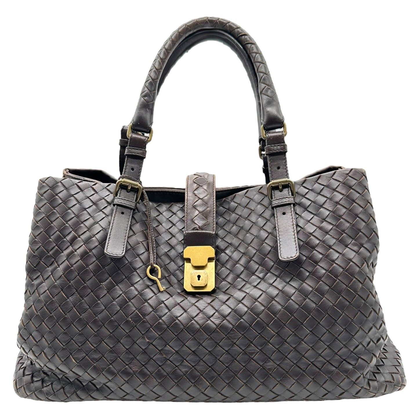 Bottega Veneta Brown & Gold Intrecciato Roma Tote Bag