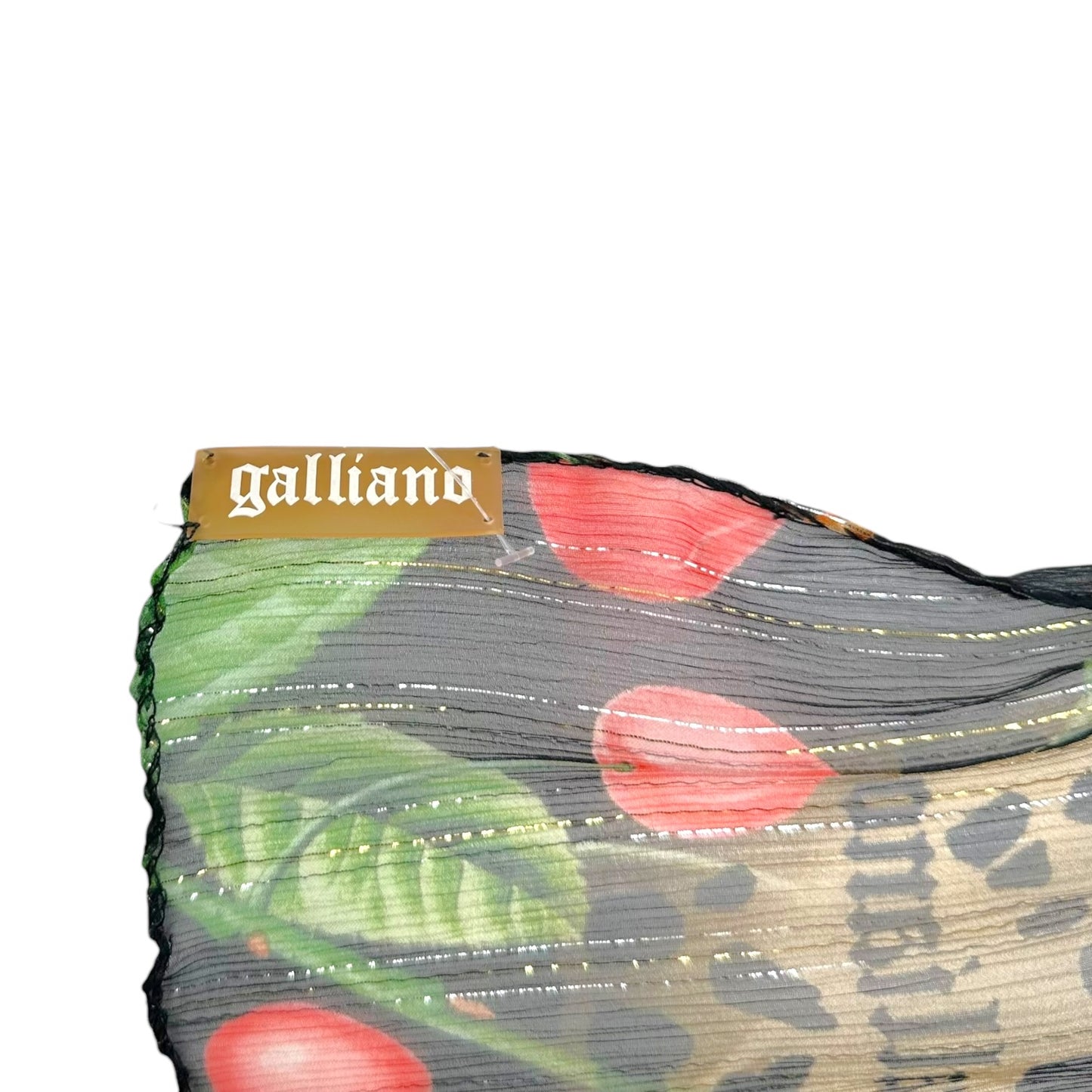 Galliano Cherry & Leopard Print Metallic Silk Scarf