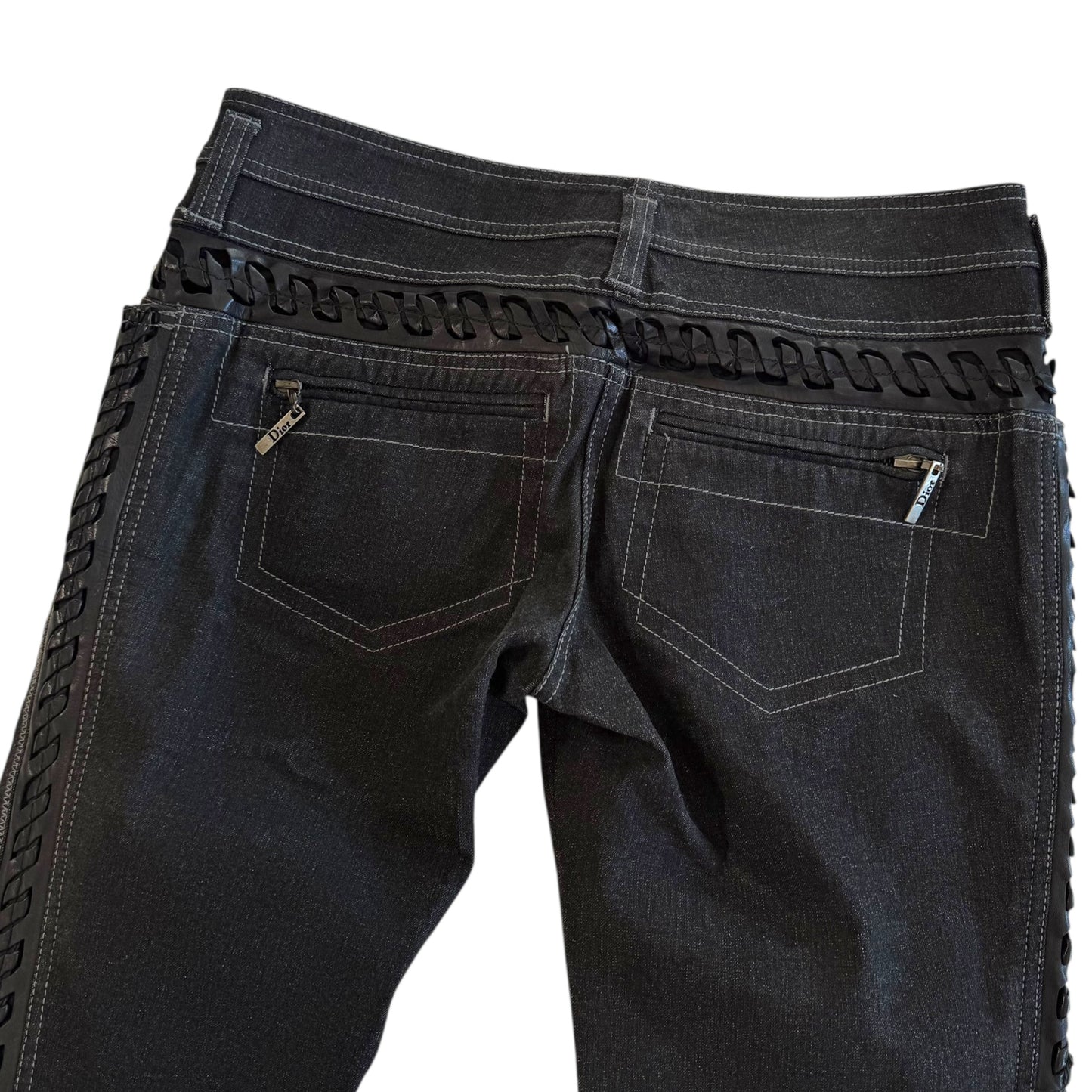 Christian Dior F/W 2006 Leather Stitch Trim Low Rise Dark Wash Jeans