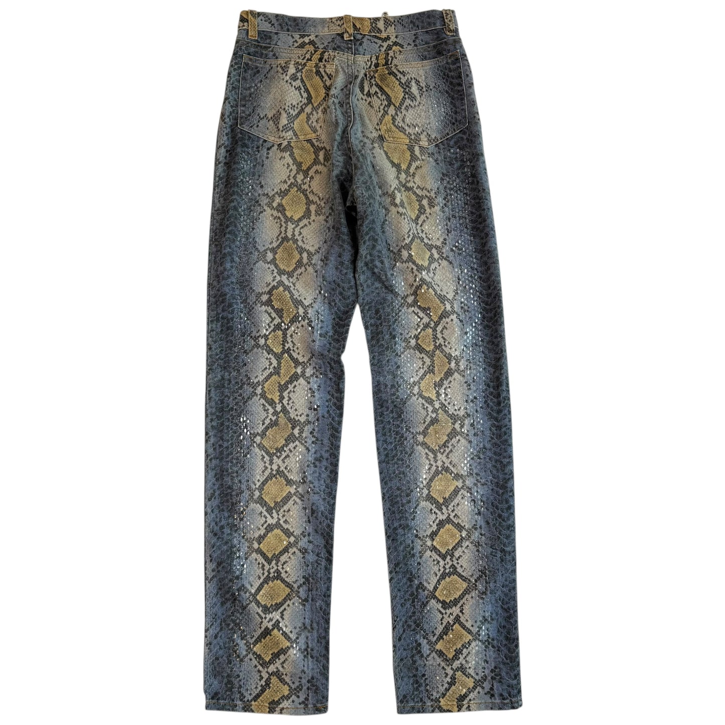 Roberto Cavalli Blue Snakeskin Print Sequin Jeans