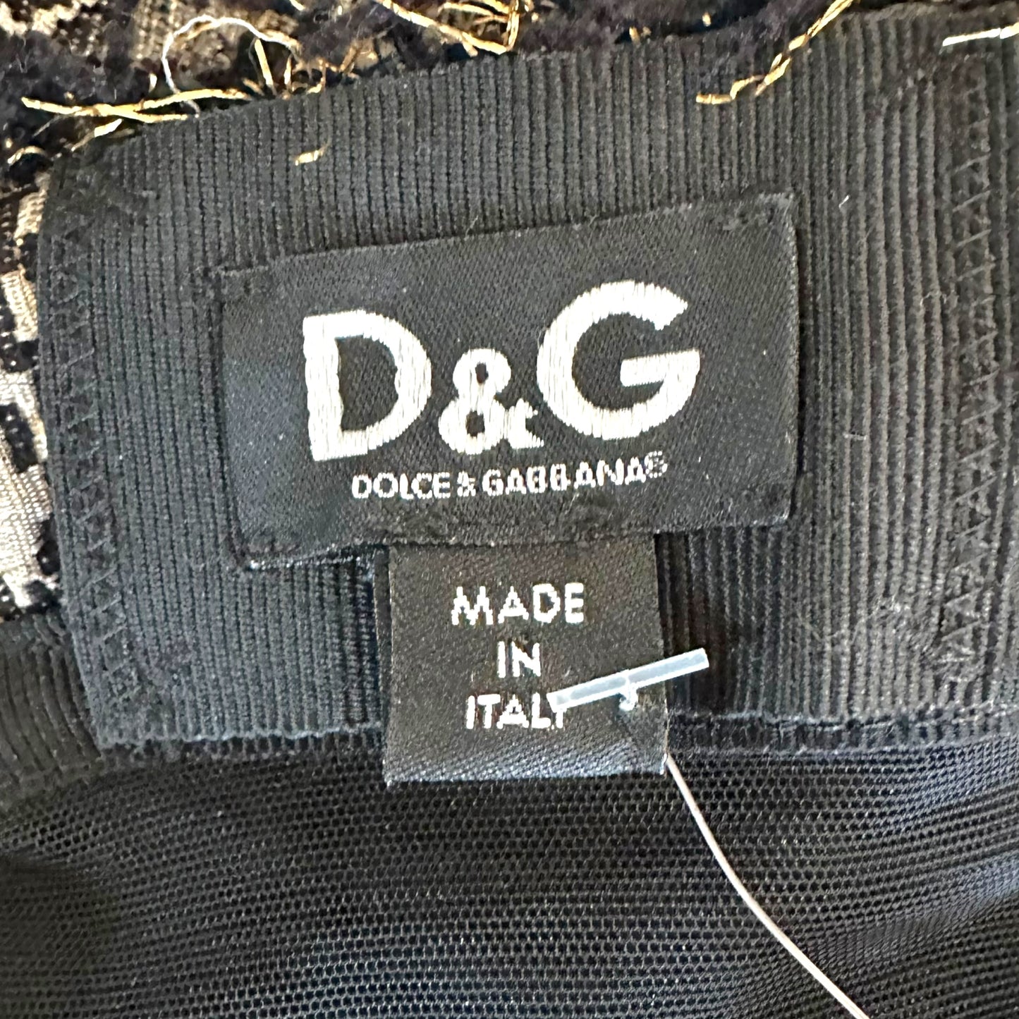 D&G Dolce & Gabbana Black & Gold Damask Tweed Corset Top