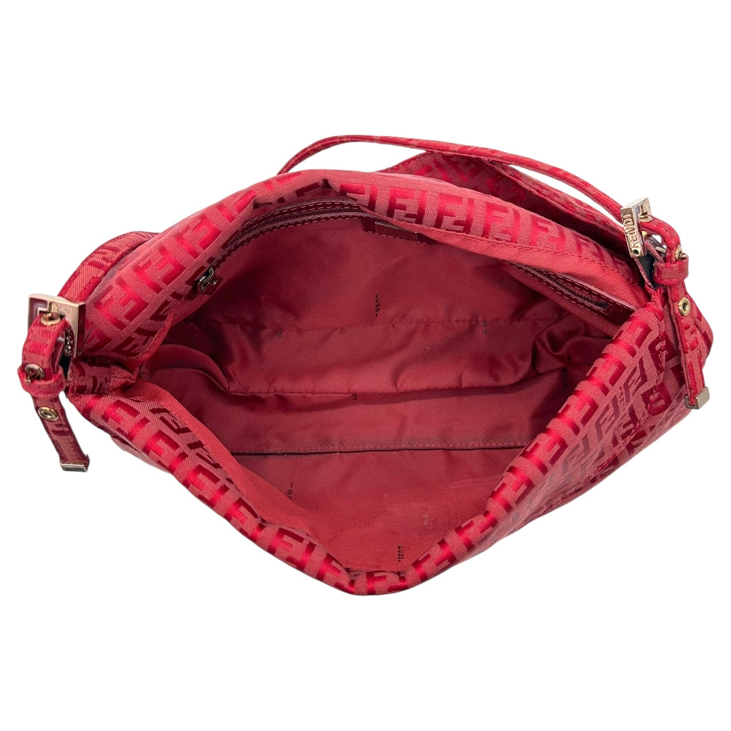 Fendi Red Zucchino Monogram Fold-Over Baguette Bag