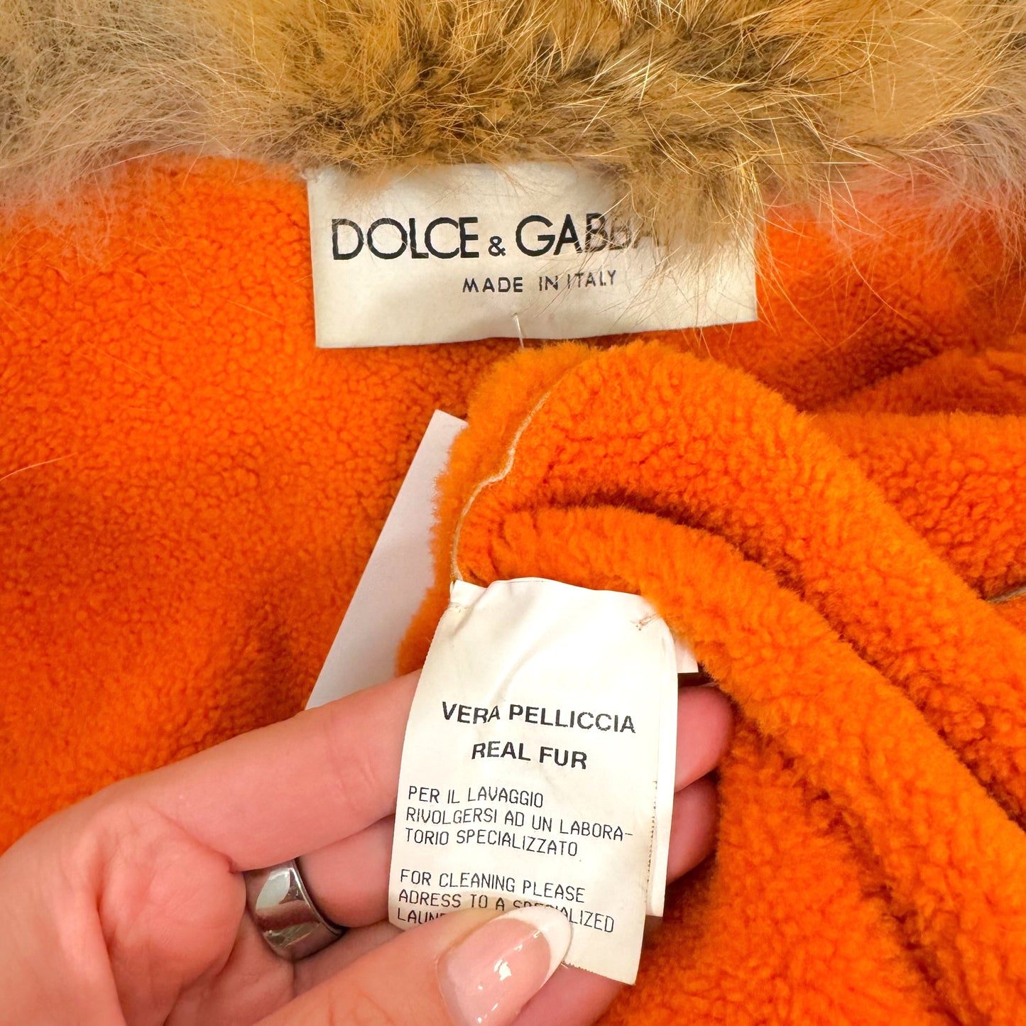 Dolce & Gabbana Orange Sheepskin & Fox Fur Wrap Coat - Outfit Repeater