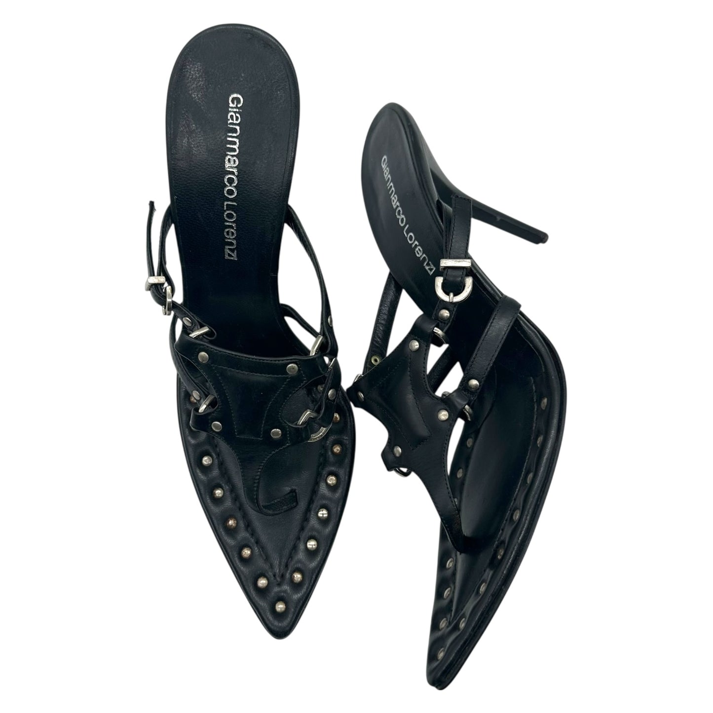Gianmarco Lorenzi Pointed Toe Studded Flip Flop Heels