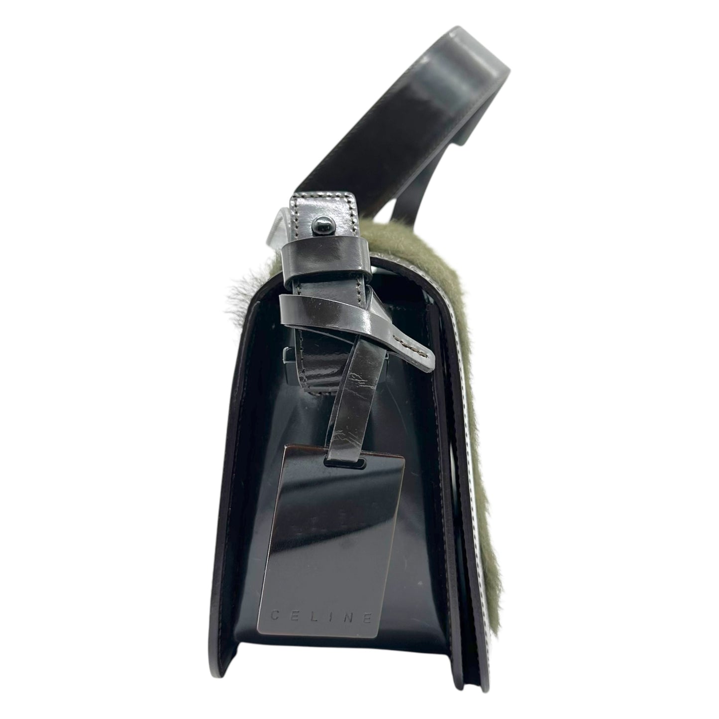 Celine Black Leather & Green Ponyhair Shoulder Bag