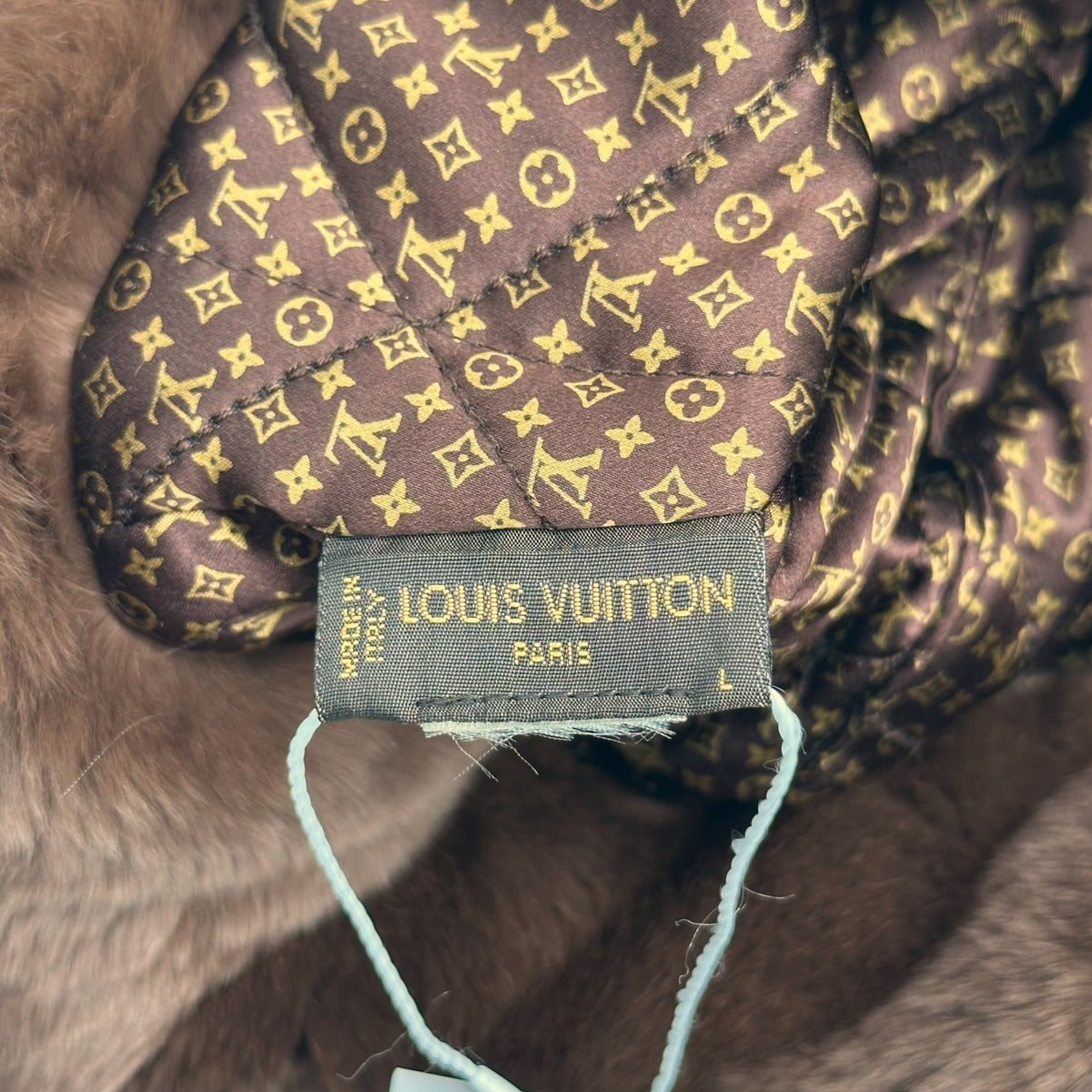 Louis Vuitton Trapper Hat Brown Monogram Silk Rabbit Fur