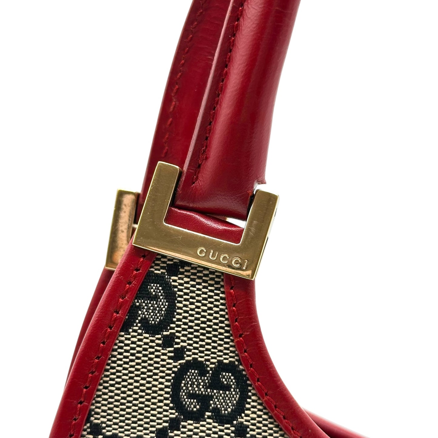 Gucci Gray Monogram & Red Leather Mini Jackie Bag