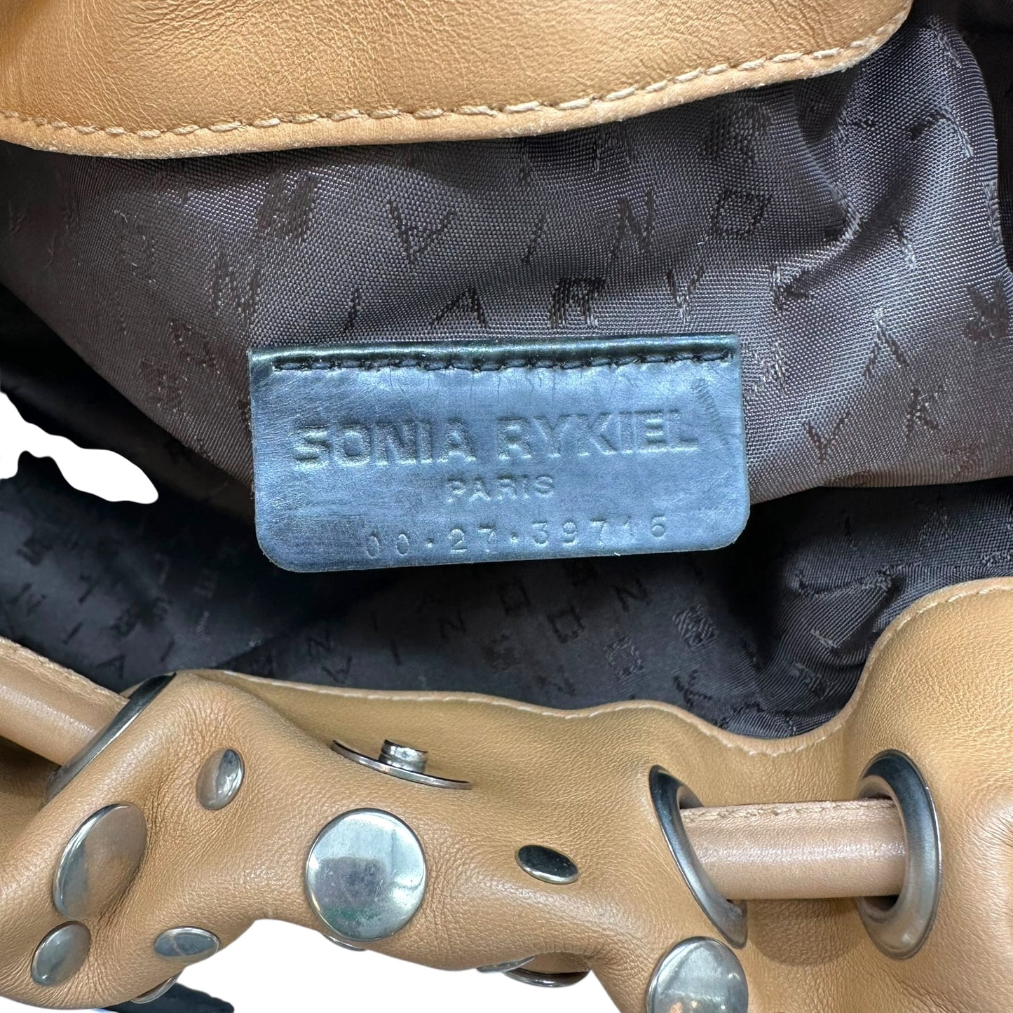 Sonia Rykiel Silver & Tan Studded Domino Bag