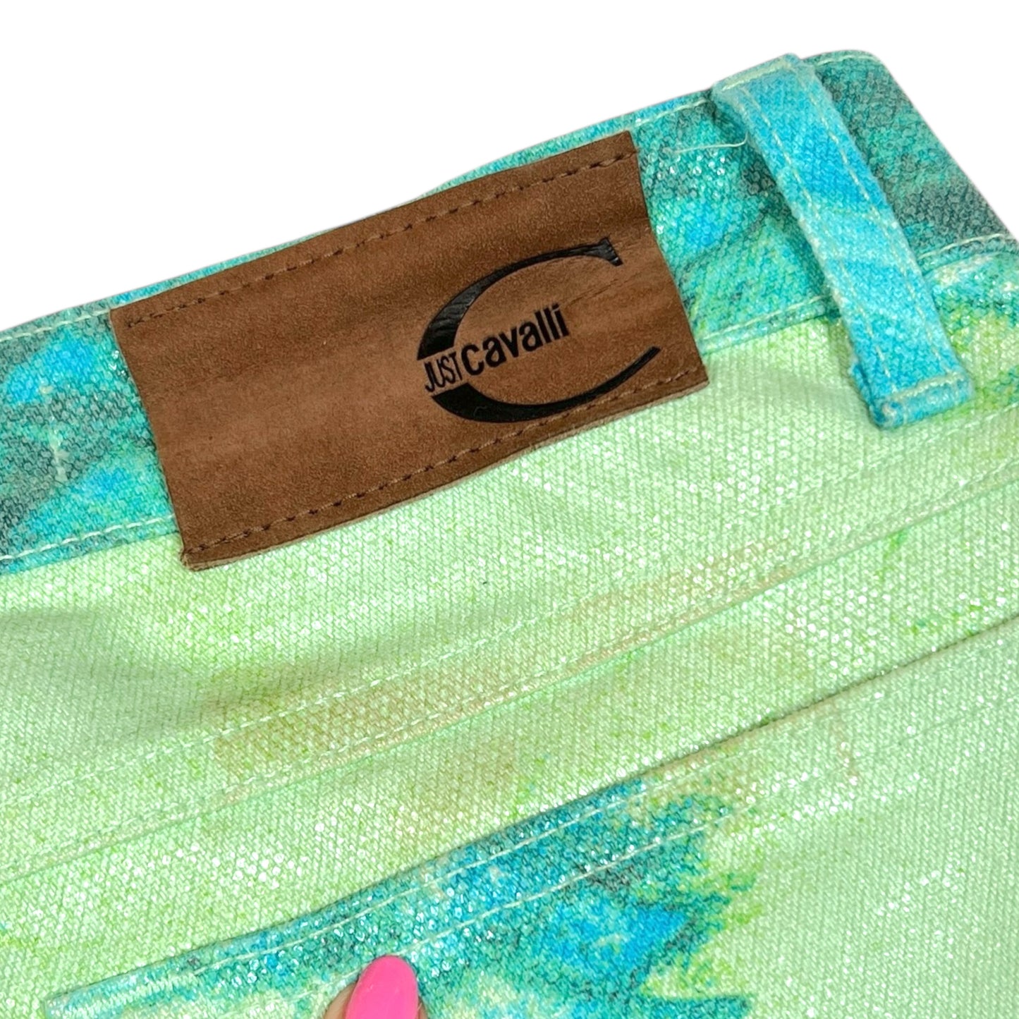 Just Cavalli Roberto Cavalli Blue & Green Scale Print Jeans