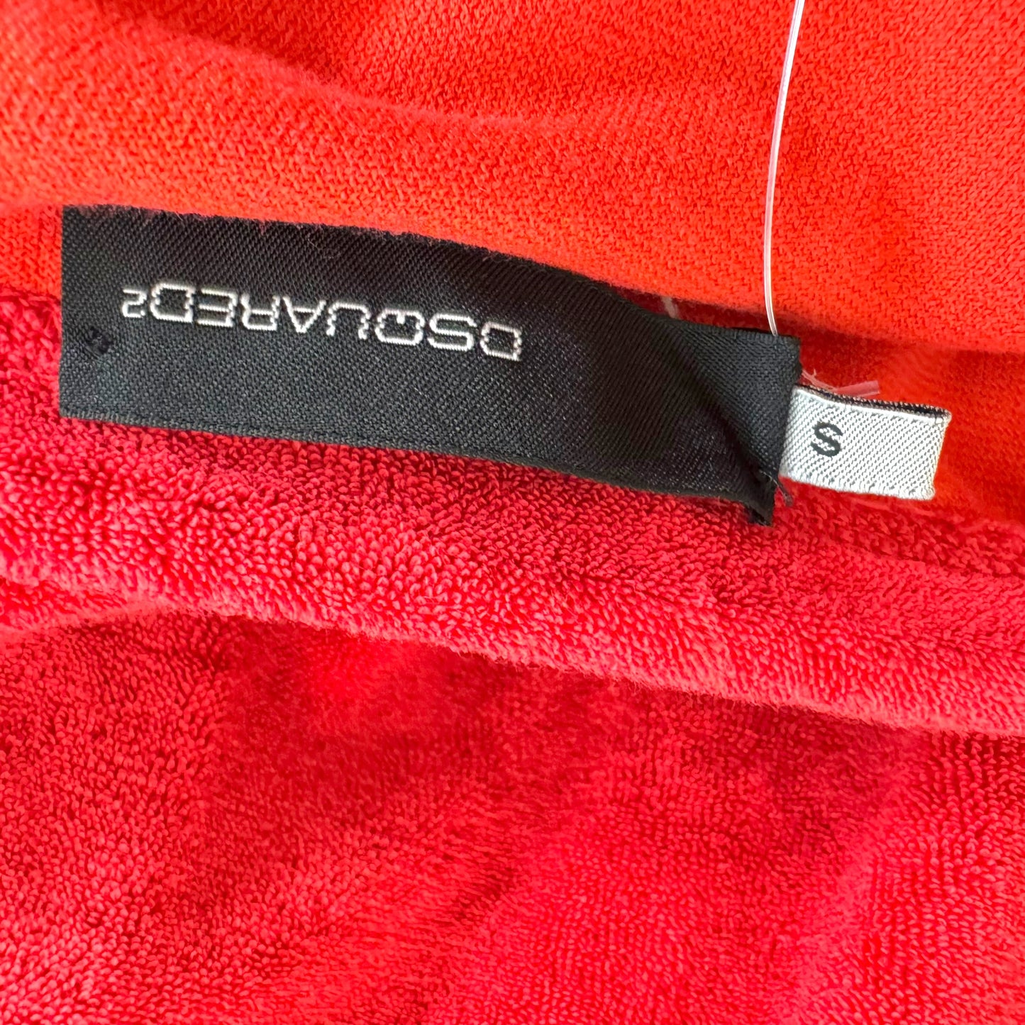 Dsquared2 Red & Yellow Loop Terry Logo Embroidered Strapless Mini Dress
