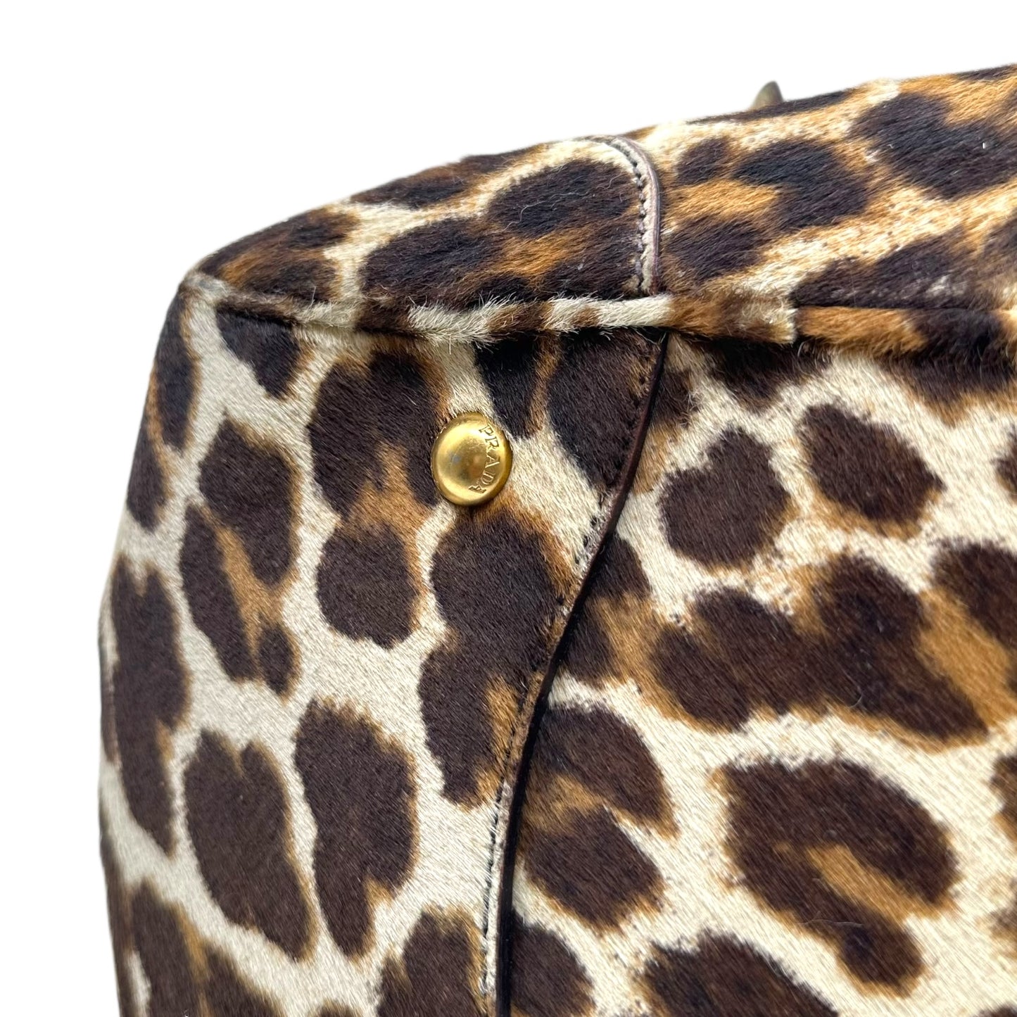 Prada Leopard Print Ponyhair Oversized Bowler Bag