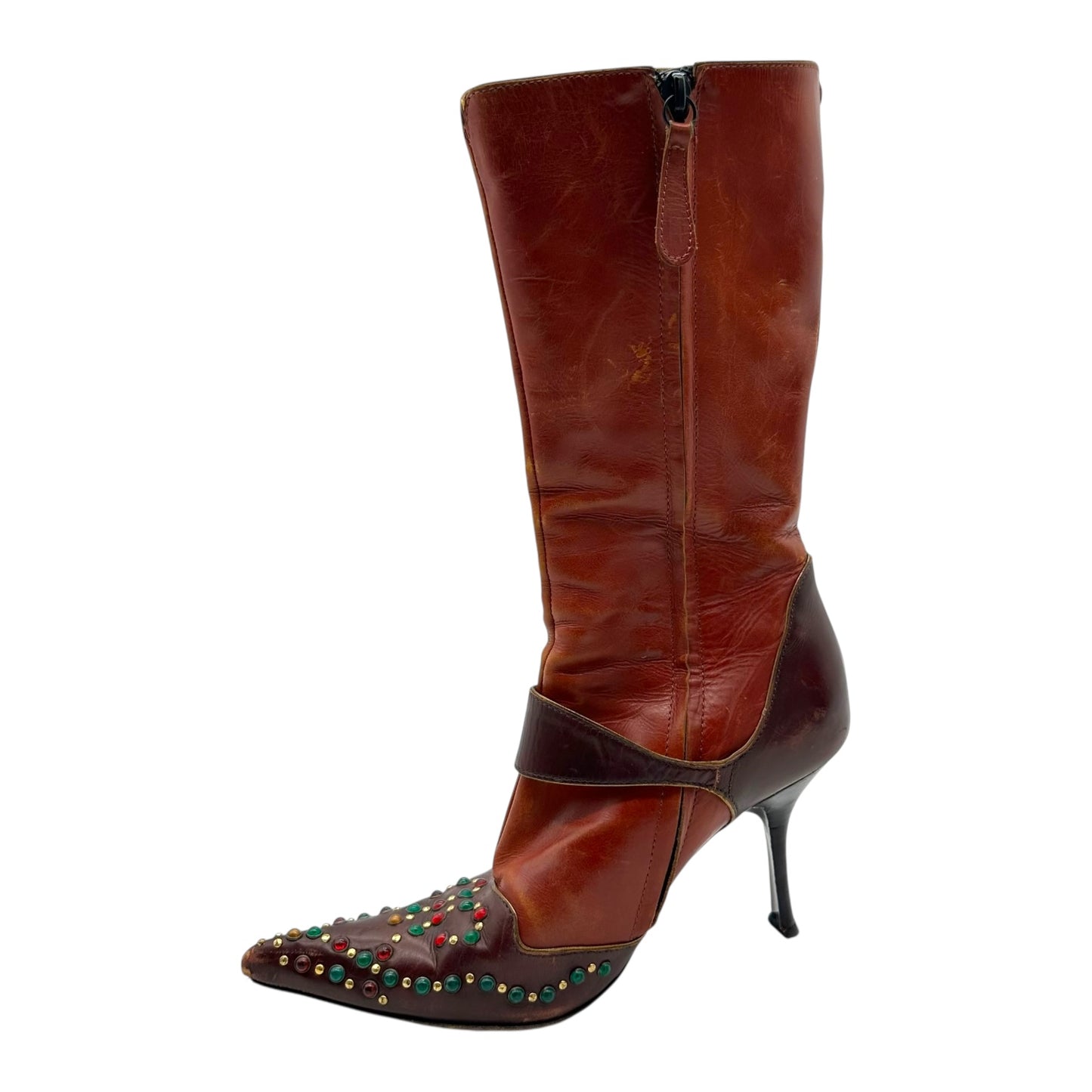 Giuseppe Zanotti Brown Leather Studded Heeled Boots