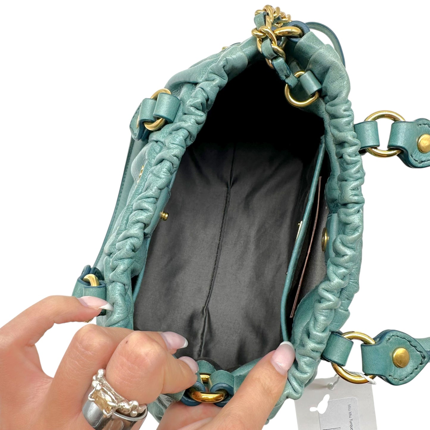 Miu Miu Turquoise Leather Mini Vitello 2-Way Bag