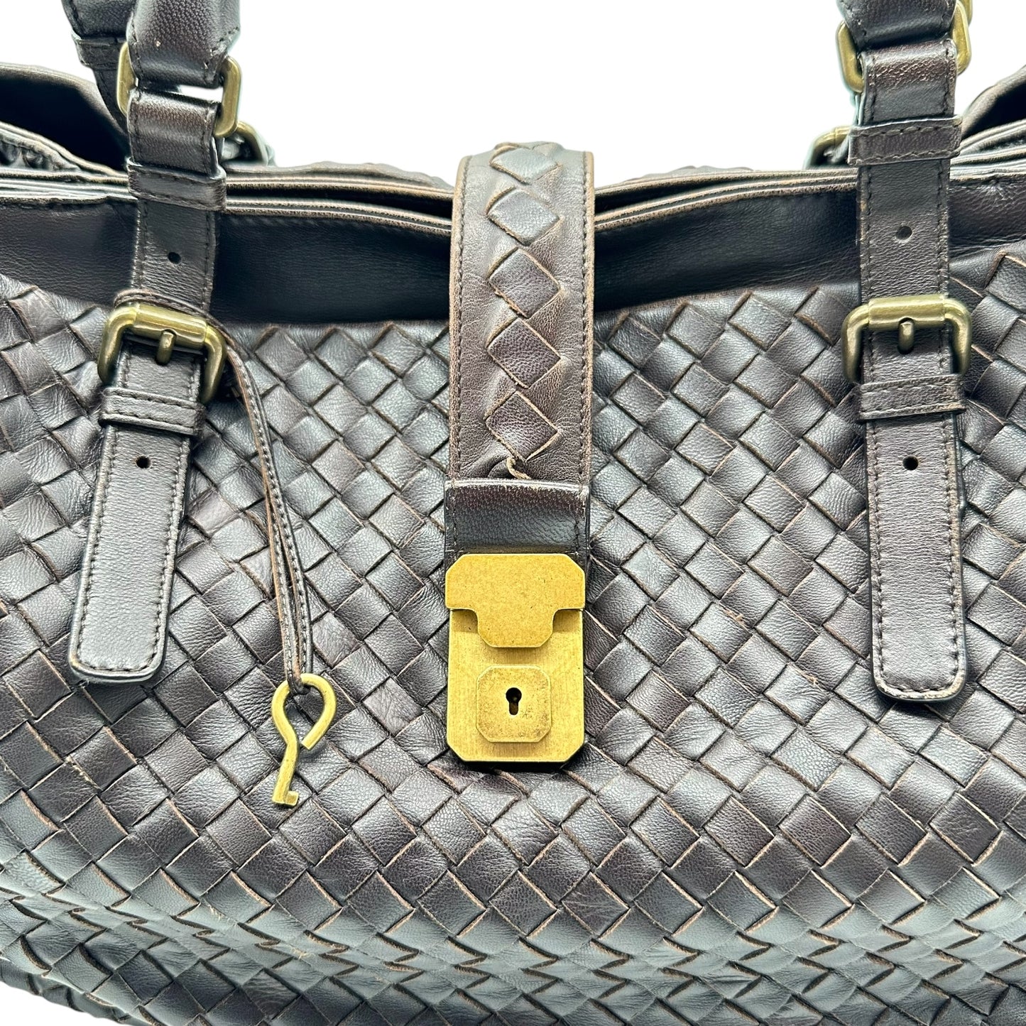 Bottega Veneta Brown & Gold Intrecciato Roma Tote Bag