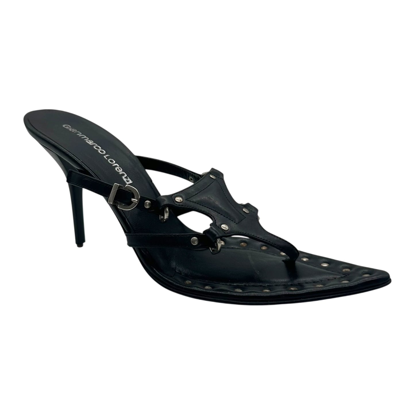 Gianmarco Lorenzi Pointed Toe Studded Flip Flop Heels