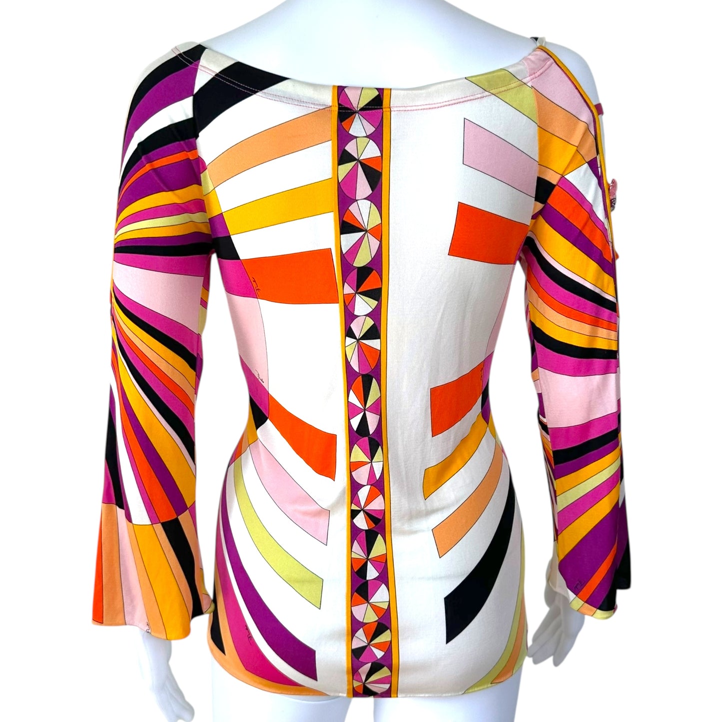 Emilio Pucci Beaded Pink Printed Cut-Out Blouse