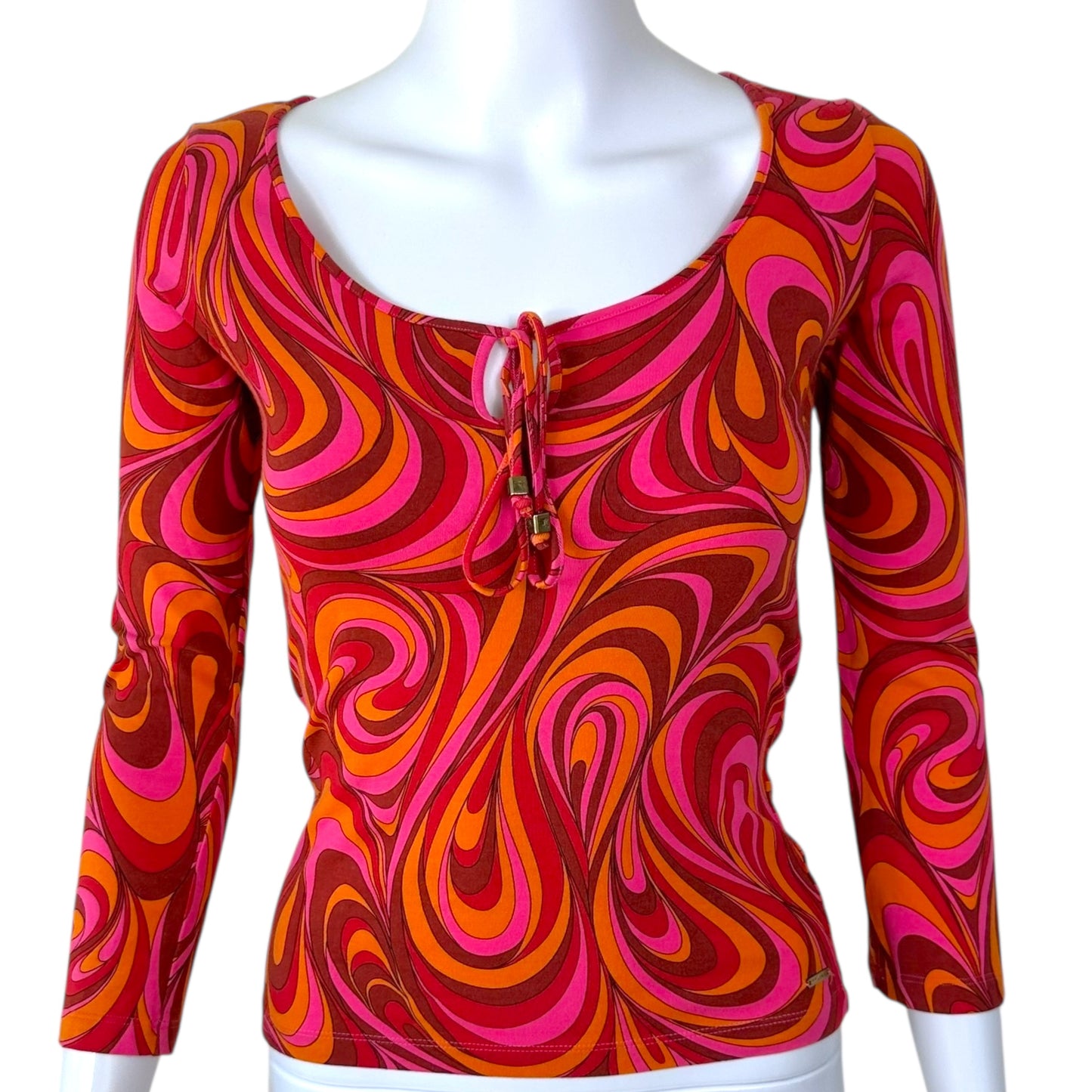 Celine by Michael Kors Pink & Orange Swirl Print Blouse