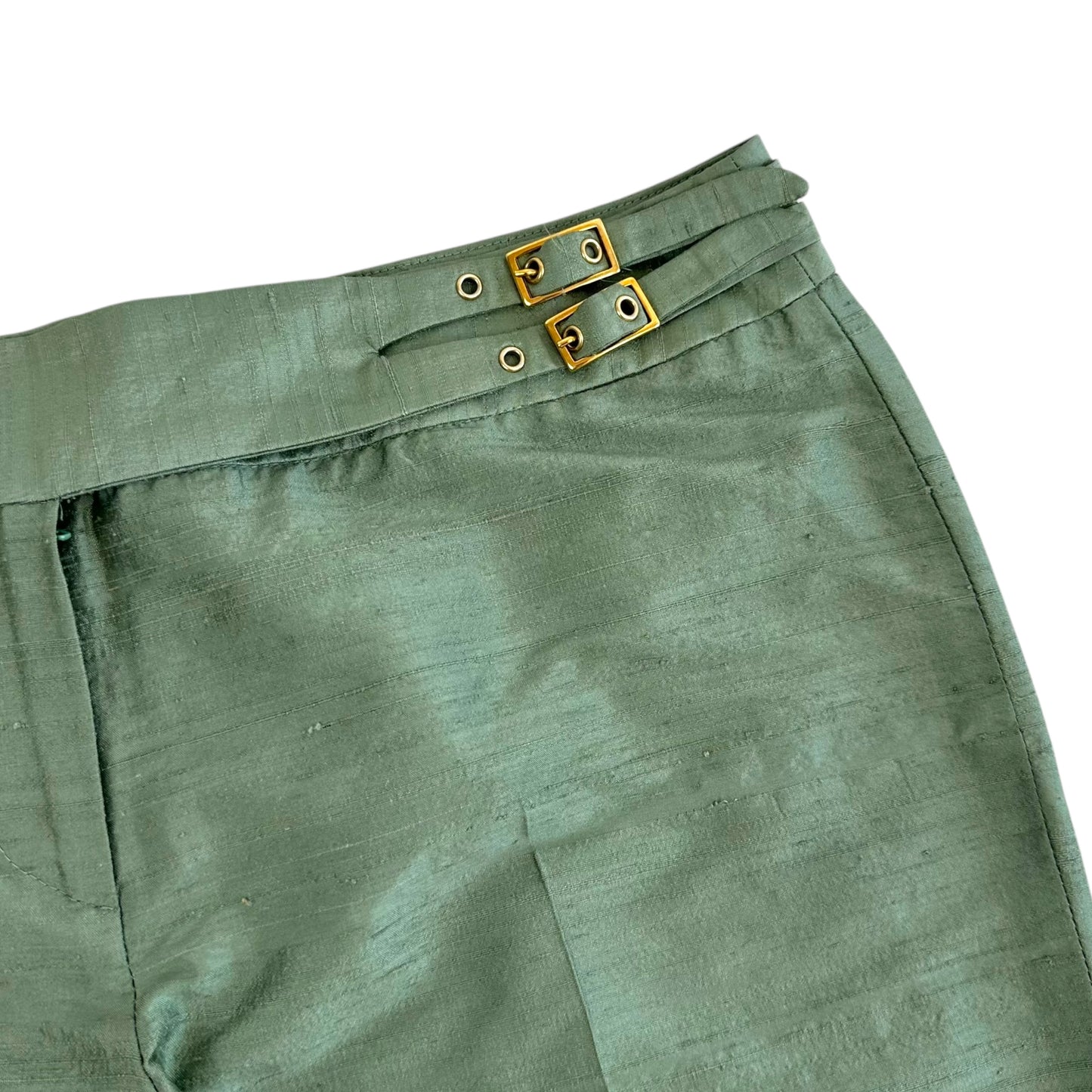 D&G Dolce & Gabbana Green Silk Belted Pants NEW