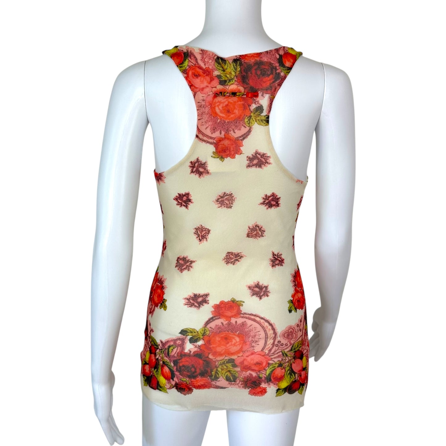 Jean Paul Gaultier Soleil Mesh Fruit Print Ruched Tank Top