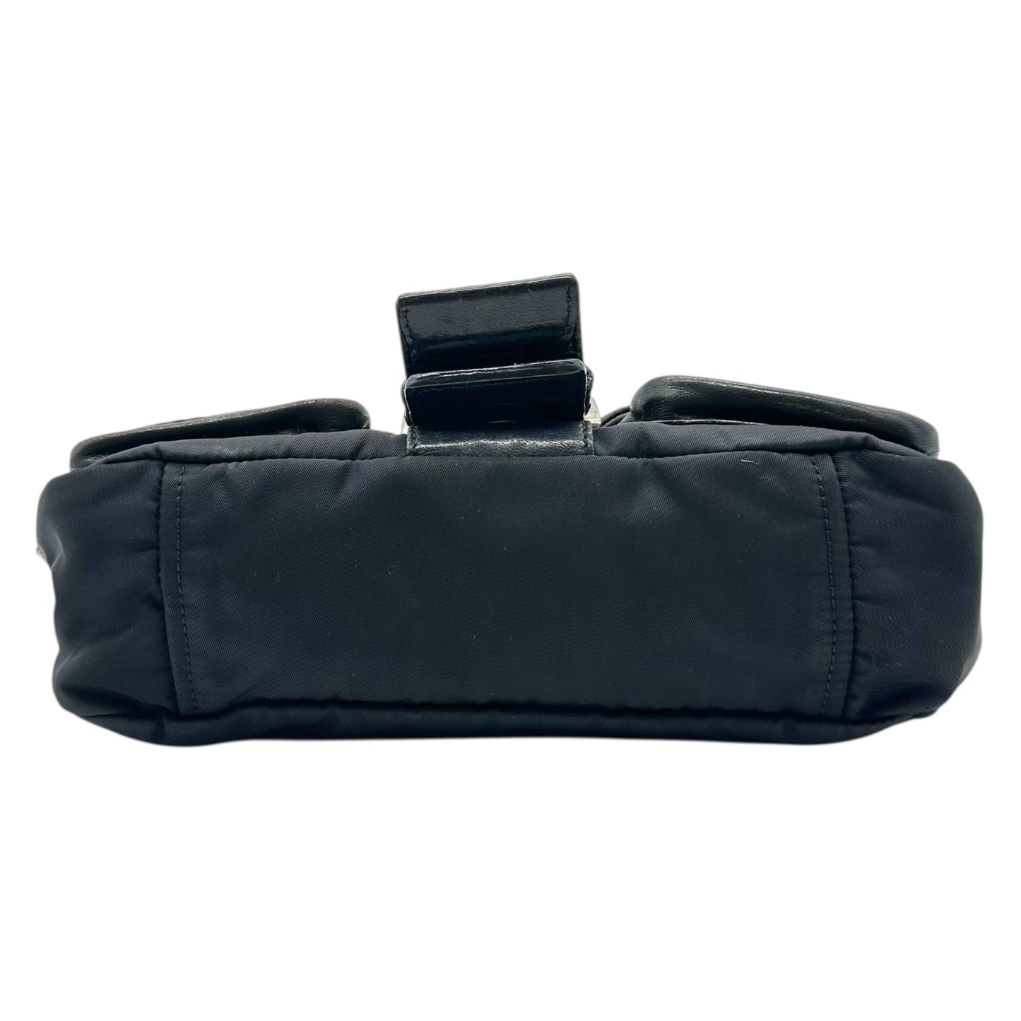 Prada Black Leather Studded Buckled Mini Shoulder Bag