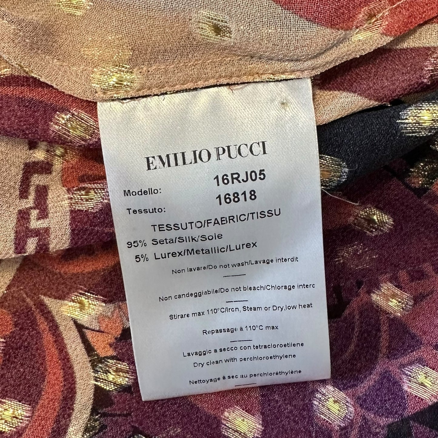 Emilio Pucci Metallic Pink Printed Silk Tie Blouse