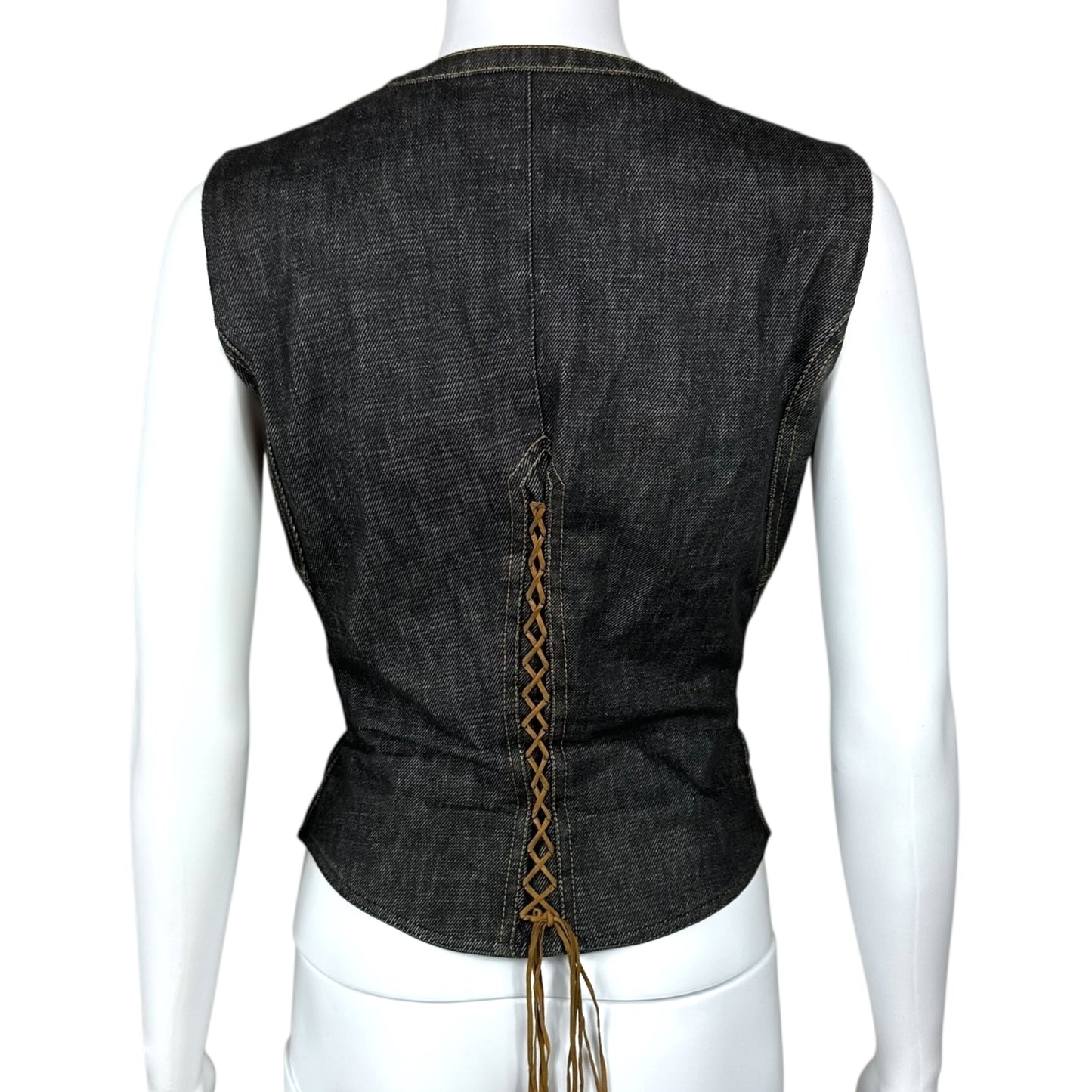 Dolce & Gabbana Butterfly Lace Up Denim Vest Top