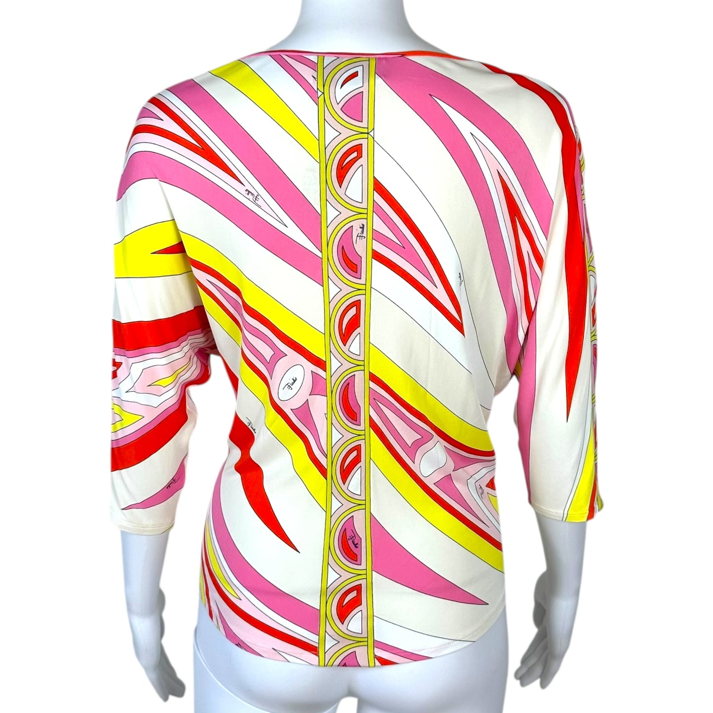 Emilio Pucci Pink & Yellow Printed Cowl Neck Blouse
