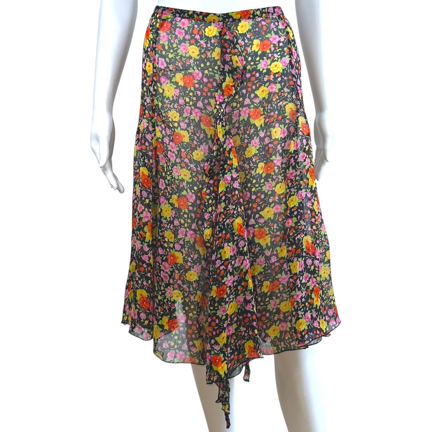 D&G Dolce & Gabbana Sheer Silk Floral Print Midi Skirt