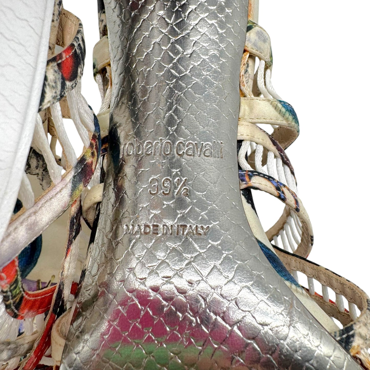 Roberto Cavalli Multicolor Printed Silk Strappy Stiletto Sandals
