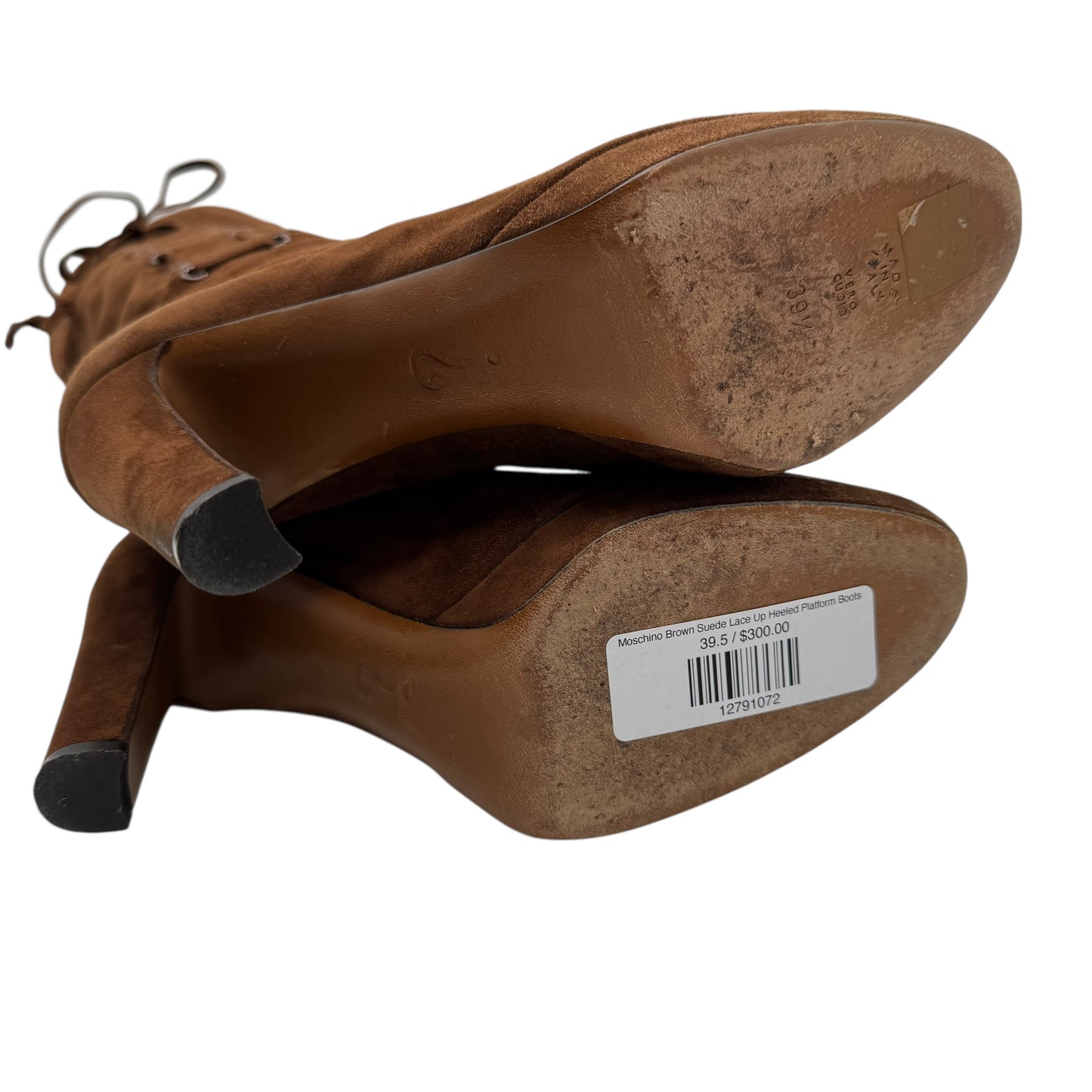 Moschino Brown Suede Lace Up Heeled Platform Boots