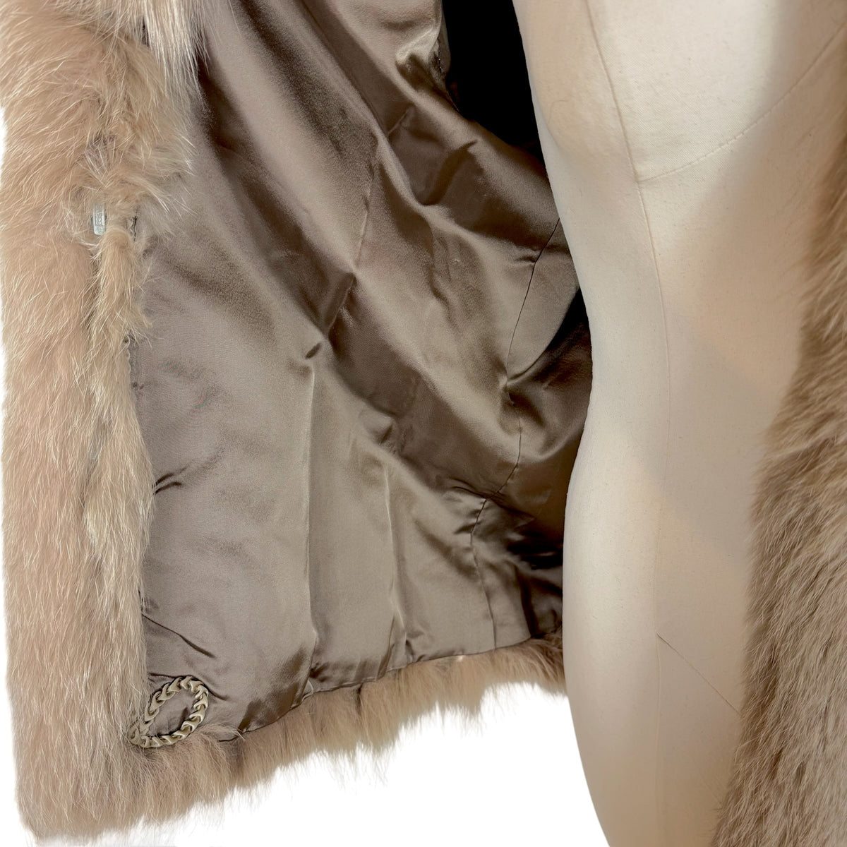 Vintage Fox Fur Coat Light Taupe Brown 1990s XS