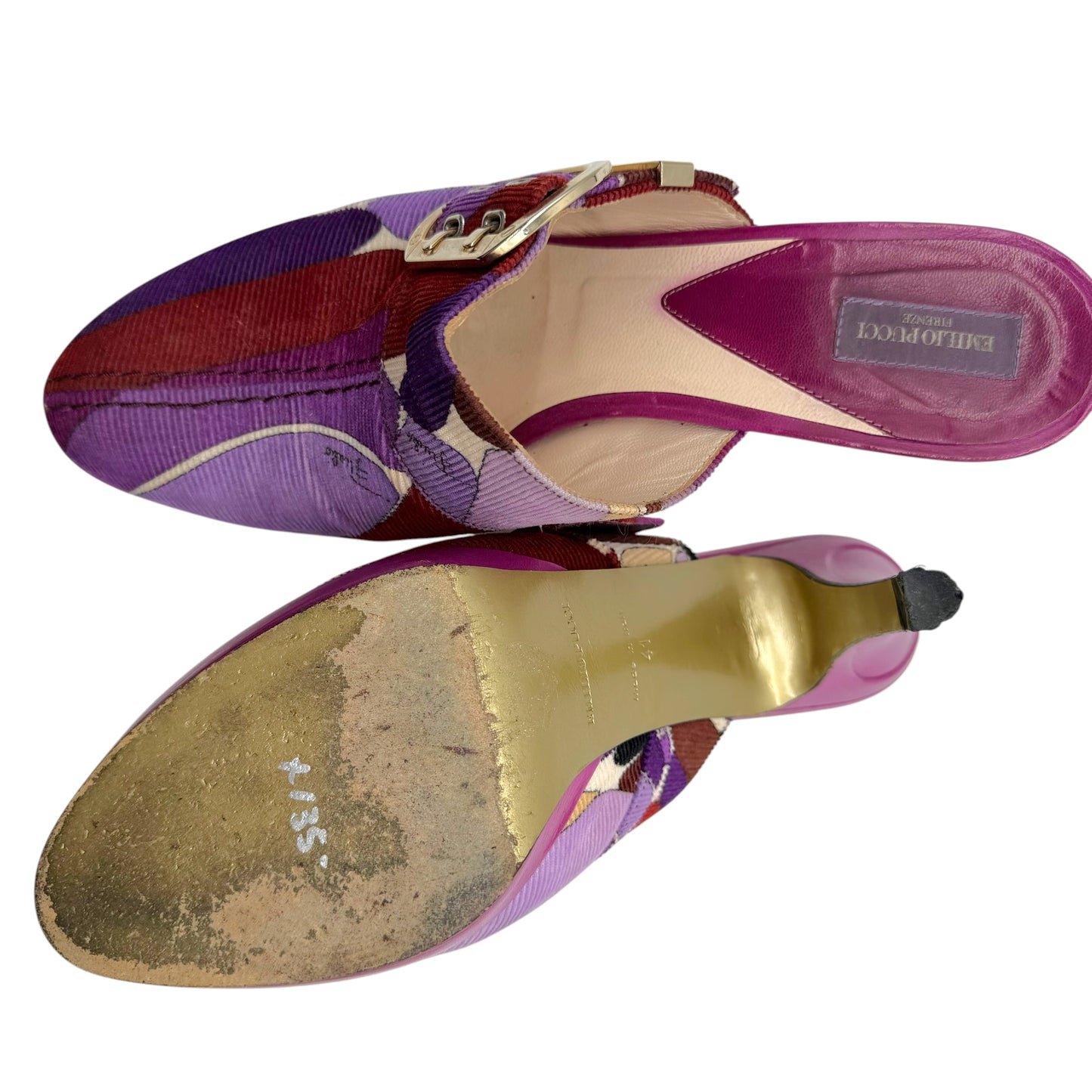 Emilio Pucci Purple Printed Corduroy Platform Clog Heels