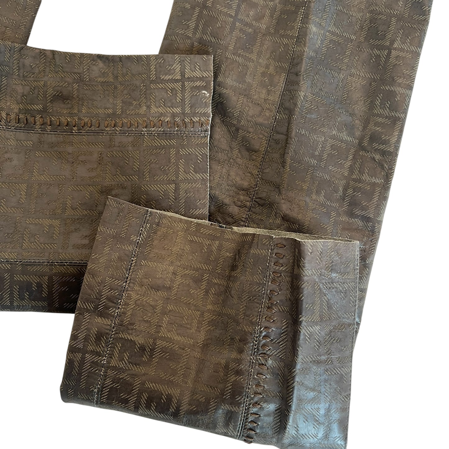 Fendi Gray Leather Zucchino Monogram Embossed Pants NEW