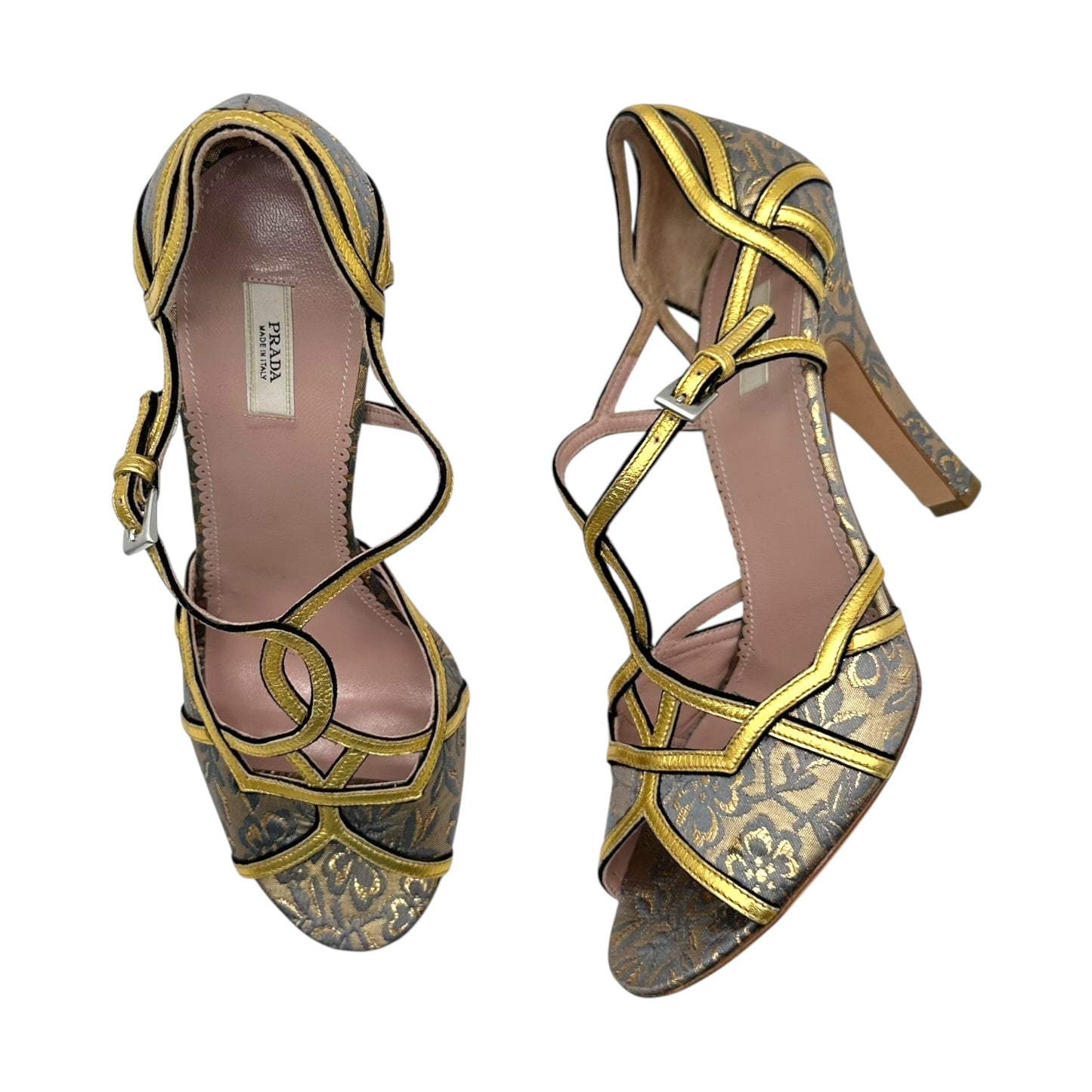 Prada Gold & Blue Jacquard Princess Heels