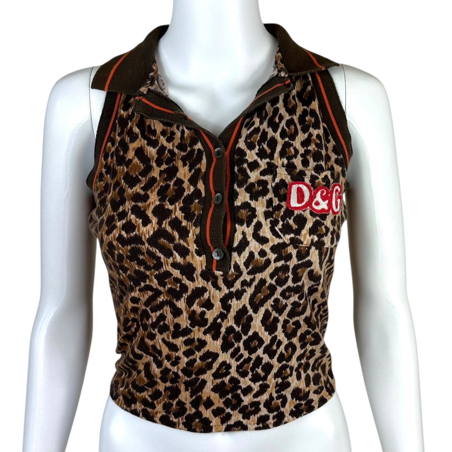 D&G Dolce & Gabbana Leopard Print Cropped Logo Polo Tank