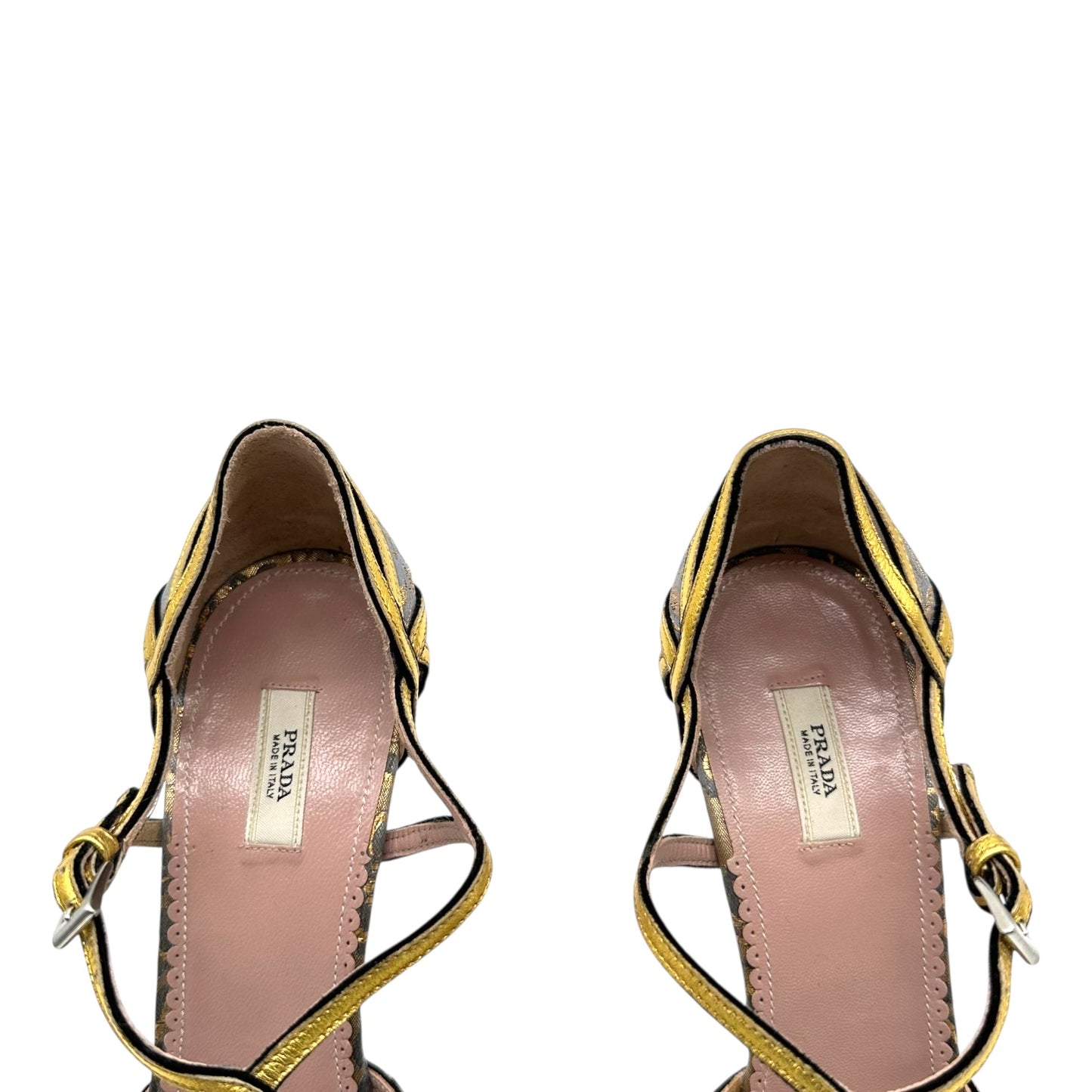 Prada Gold & Blue Jacquard Princess Heels