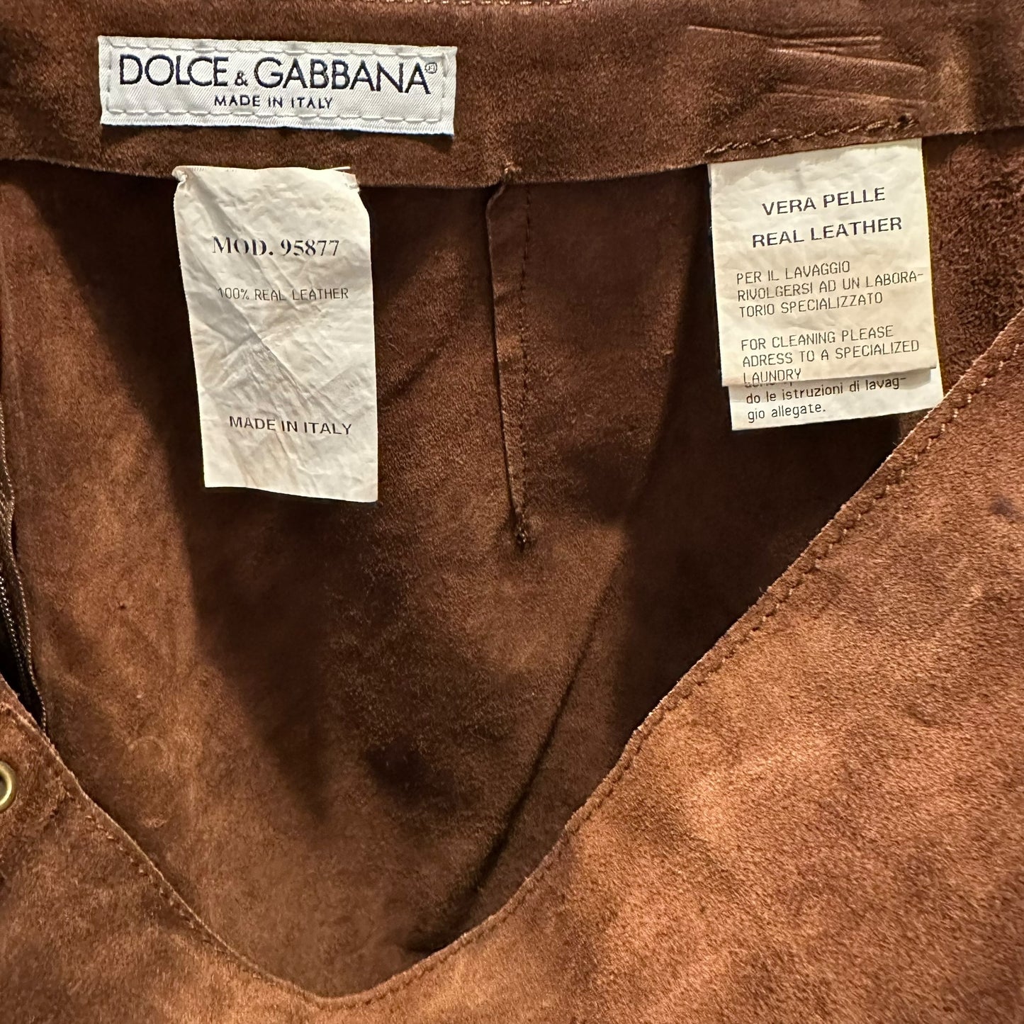 Dolce & Gabbana Brown Suede Rivet Embellished Midi Skirt