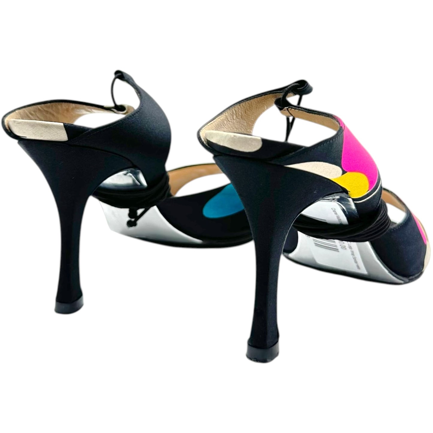 Chanel Multicolor Printed Silk Wrap Sandal Heels