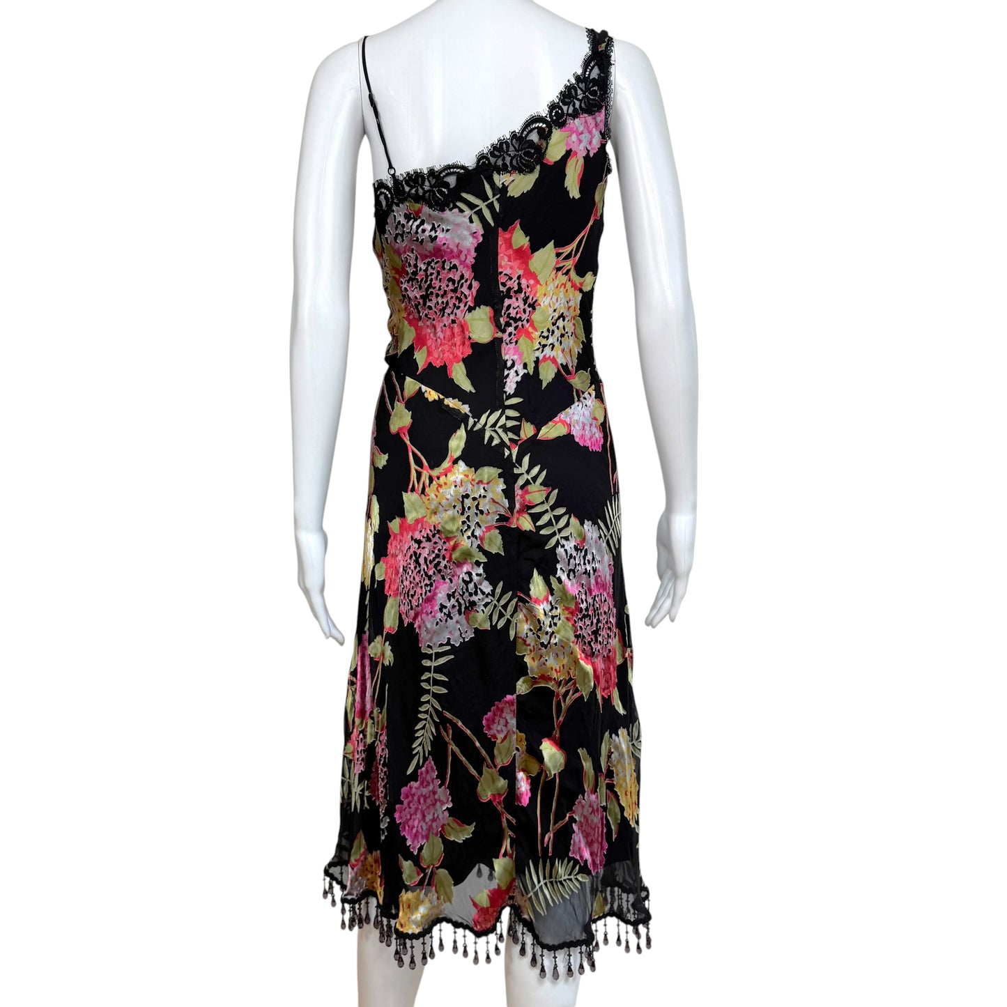 Betsey Johnson Black Floral Print Silk Mid Dress