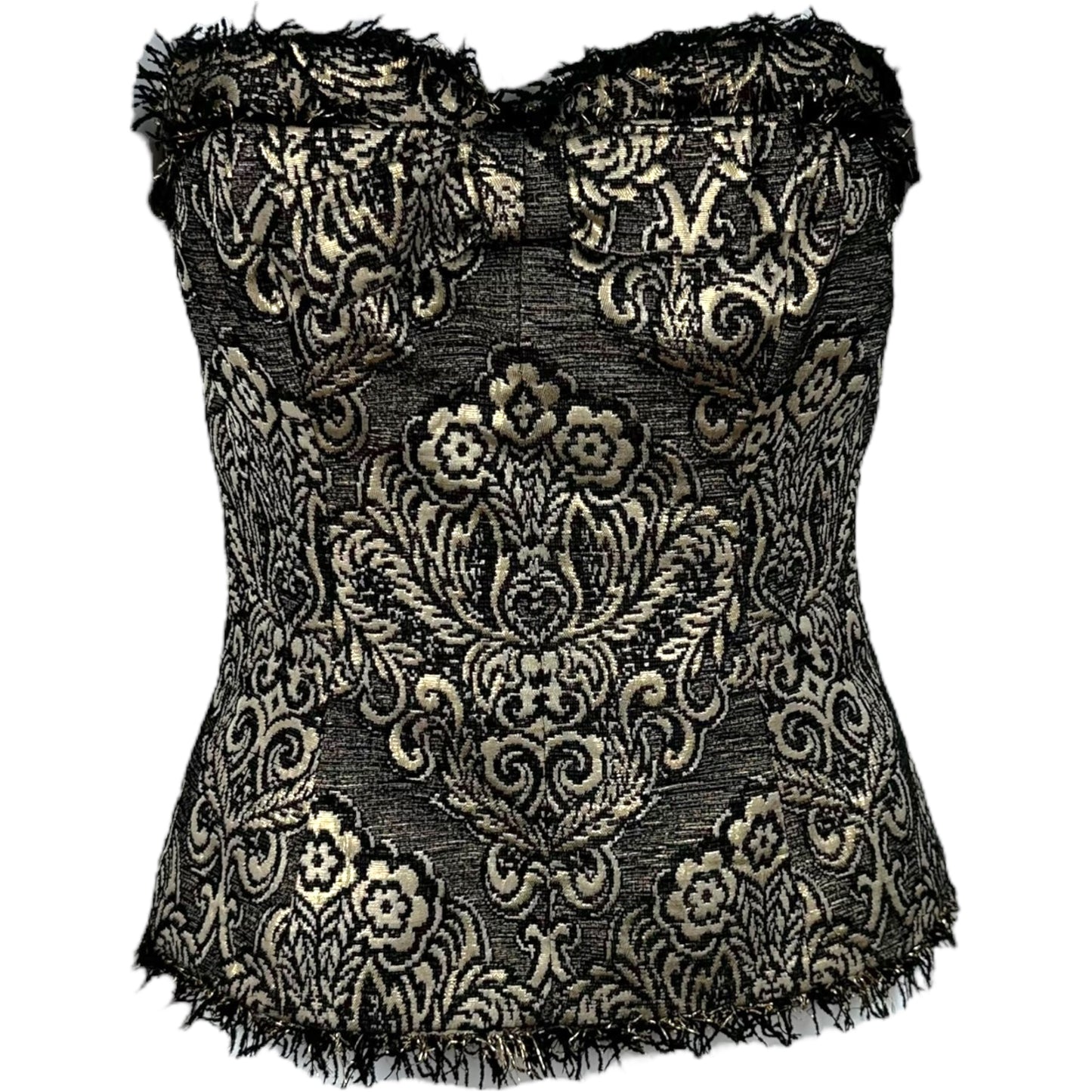 D&G Dolce & Gabbana Black & Gold Damask Tweed Corset Top