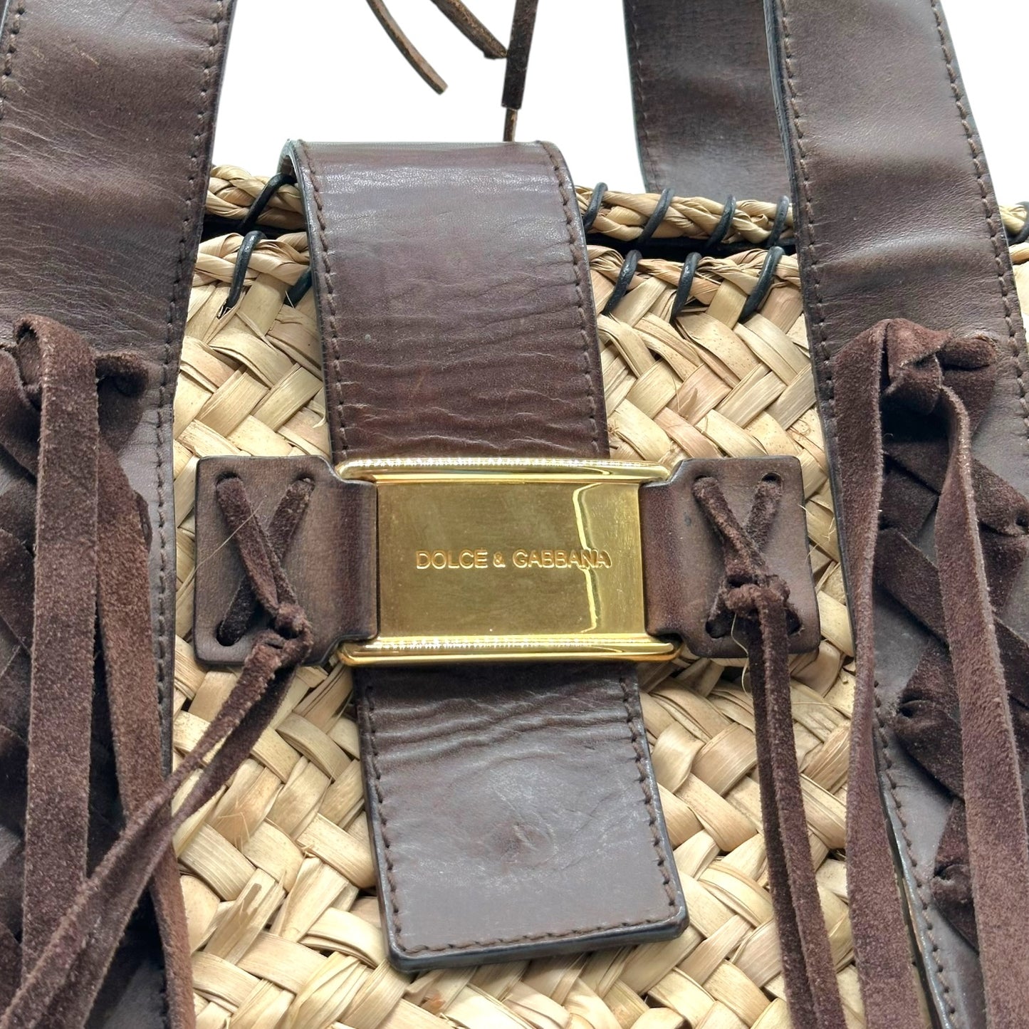 Dolce & Gabbana Brown Raffia Beach Bag with Suede Accents
