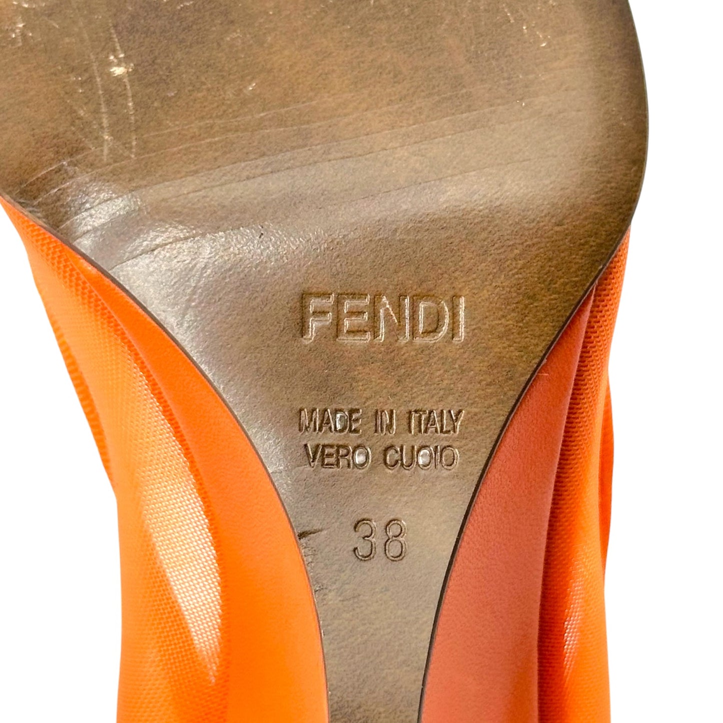 Fendi Orange Mesh Peep-Toe Wedge Wrap Heels