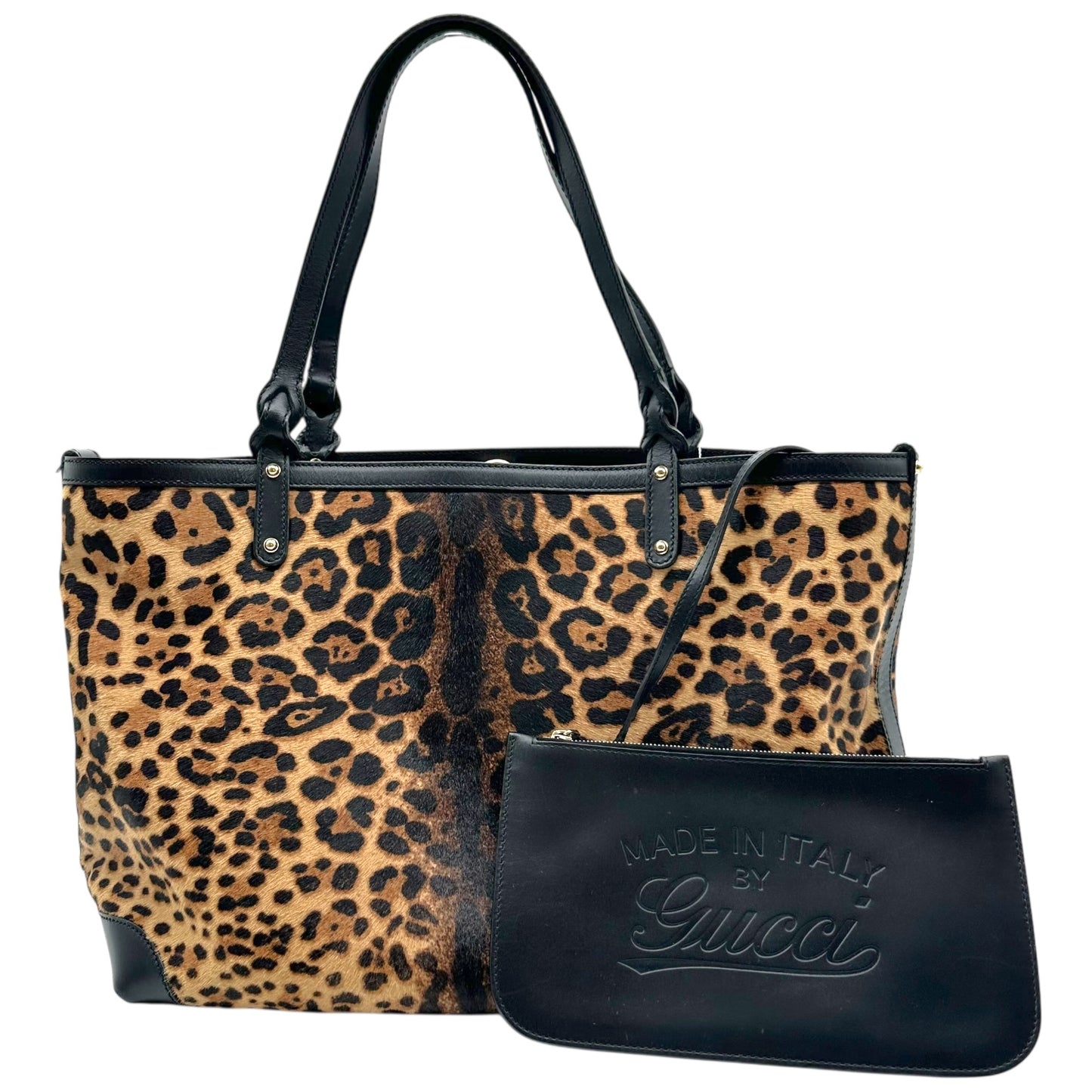 Gucci Leopard Print Ponyhair Tote Bag
