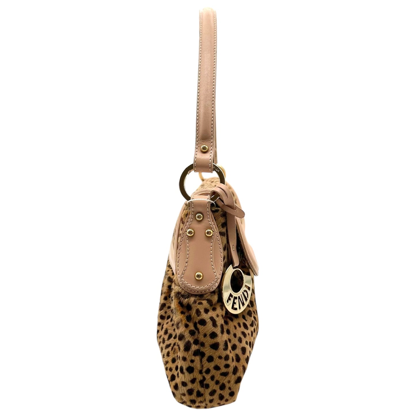 Fendi Pink Leather Trim Leopard Print Ponyhair Chef Bag