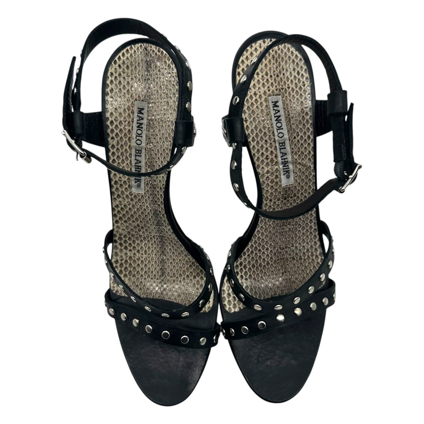 Manolo Blahnik Black Studded Strappy Sandal Heels