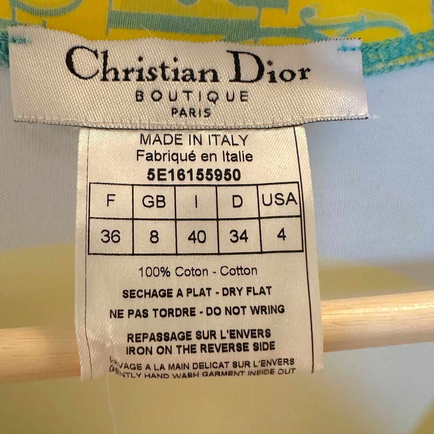 Christian Dior S/S 2005 Blue & Yellow Rhinestone Logo T-Shirt NEW